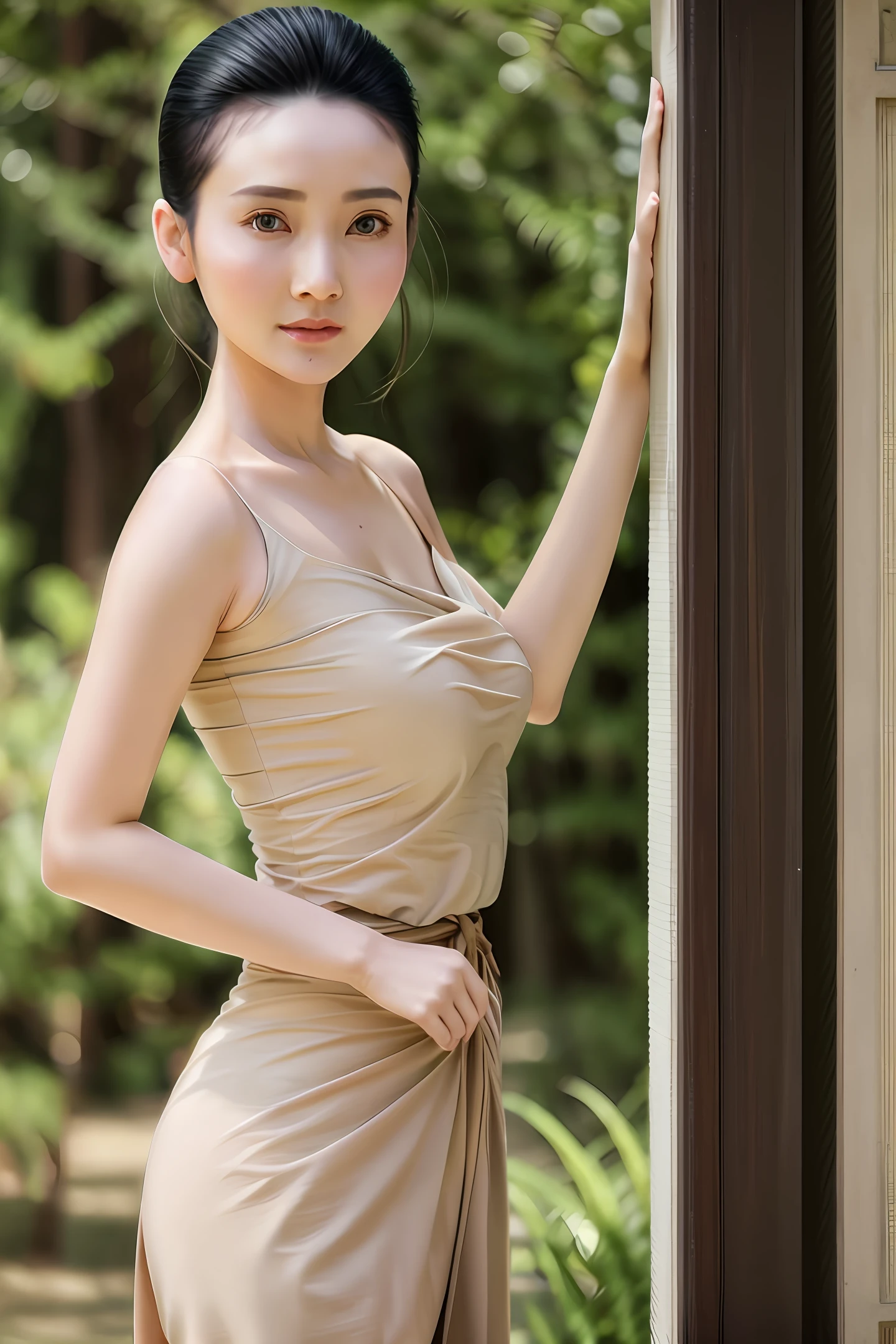 Burmese woman beautiful face elegant body body sexy style Burmese shirt column shirt stunning beauty bra thin short detailed natural realistic picture 8K