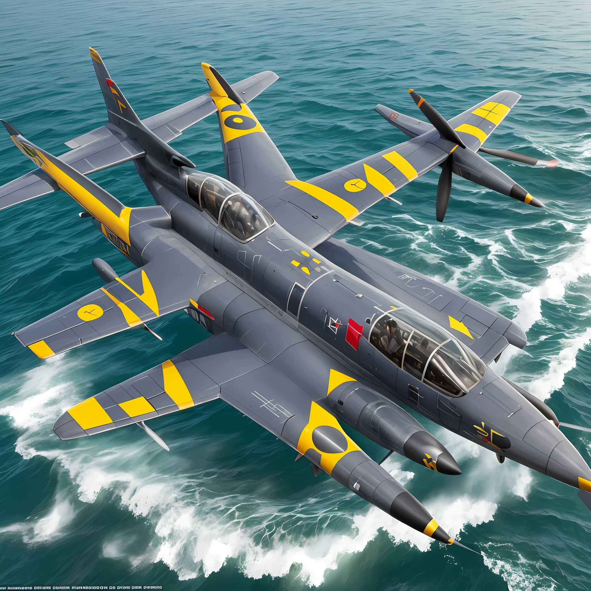 Baykar Akinci in camouflage,there is a large propeller plane flying over Pacific ocean, military drone, uav,  airborne view, aircraft, rendering of checkmate, fighter drones, rendering, rendering of the windigo, drone, reaver drone, deadly drone, viktor antonov, cgi rendering, close portrait, jetstream sam, cyborg aircraft parts, render, a wide full shot, artistic render --auto --s2