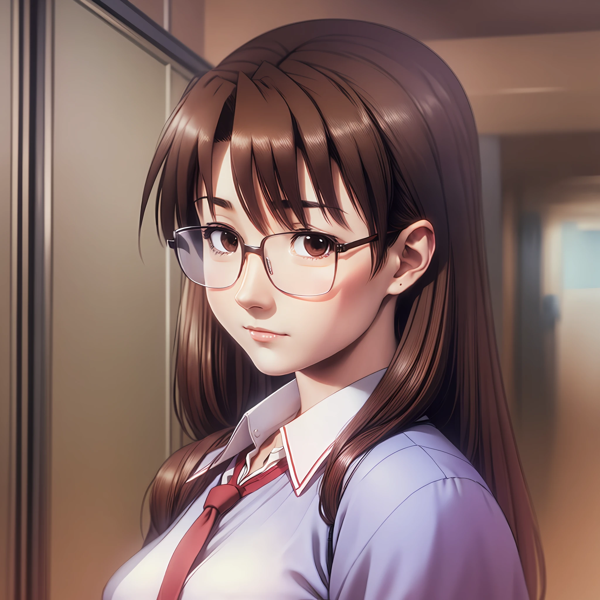 Koyomi Mizuhara, female, glasses, tall figure, school outfit