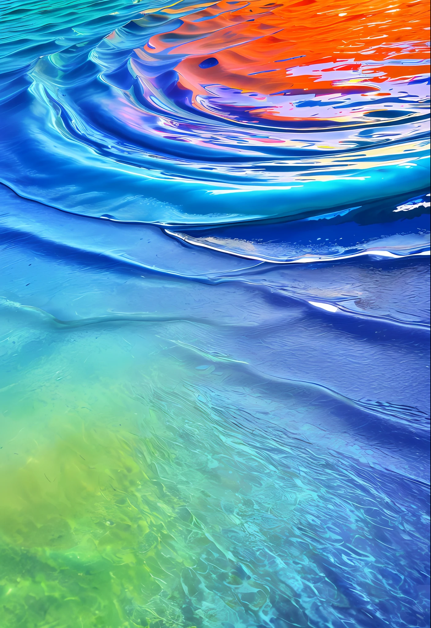 Mobile wallpaper, pure color blocks, blue, dark blue, aurora, natural geometry, gradient, (fluid), water droplets, round water droplets, ripples formed in dripping water, high quality, round,