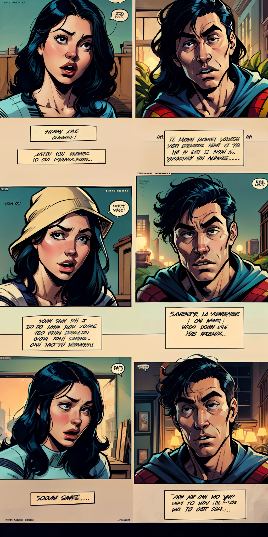 Funny comic book page with multiple frames and speech bubbles