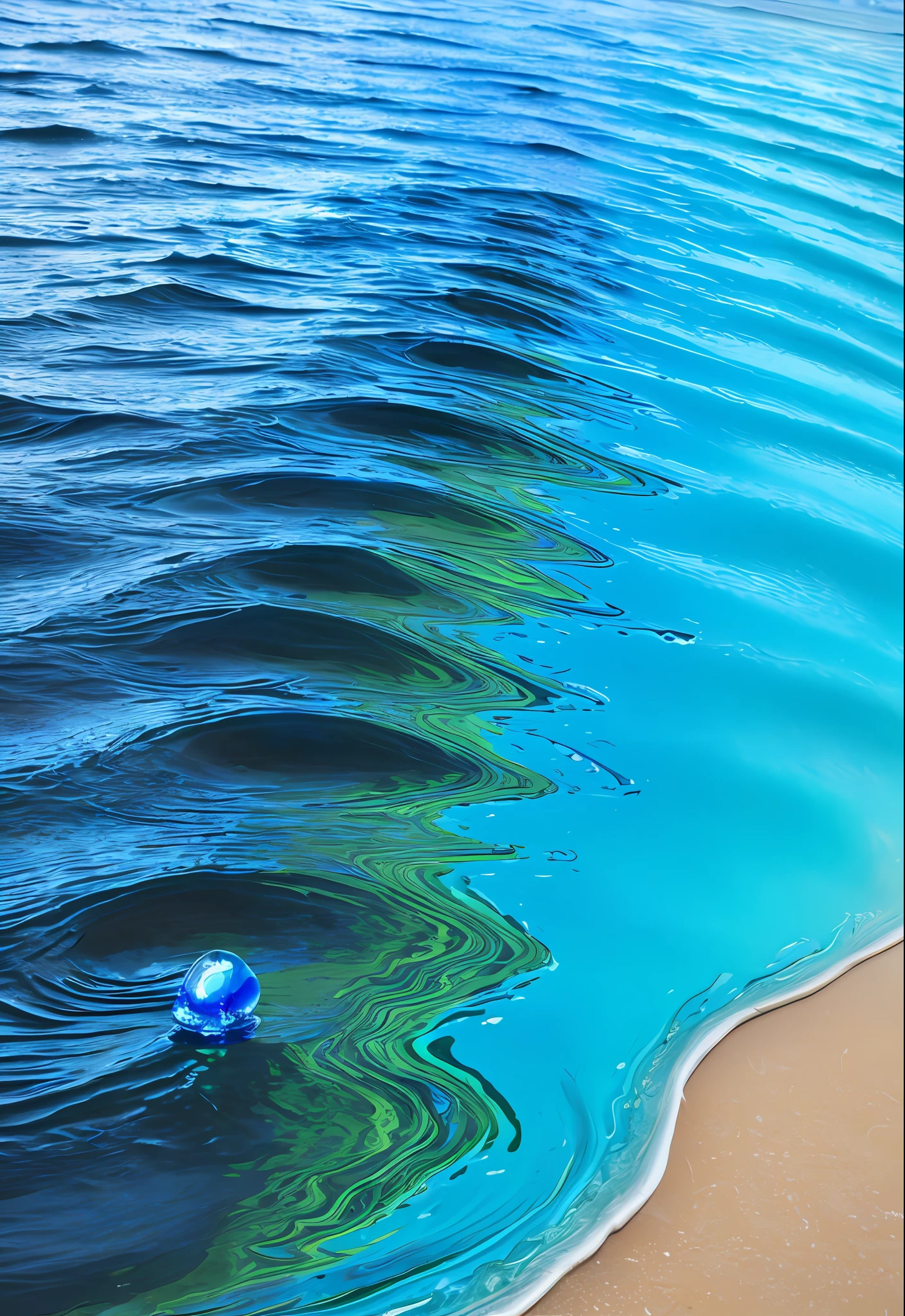Mobile wallpaper, pure color blocks, blue, dark blue, aurora, natural geometry, gradient, (fluid), water droplets, round water droplets, ripples formed in dripping water, high quality, round,
