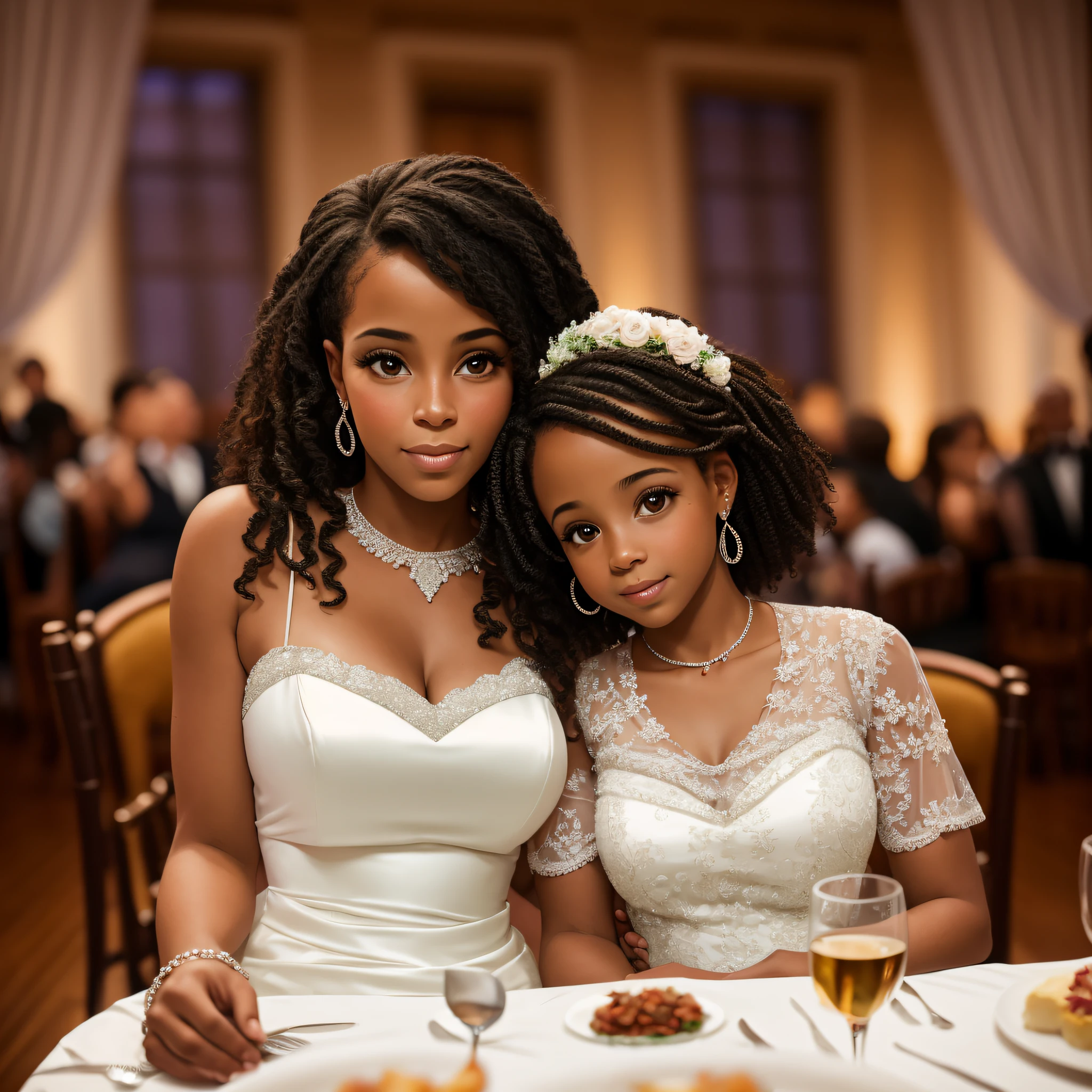 portrait of  Biracial woman and her daughter at a wedding reception --auto --s2