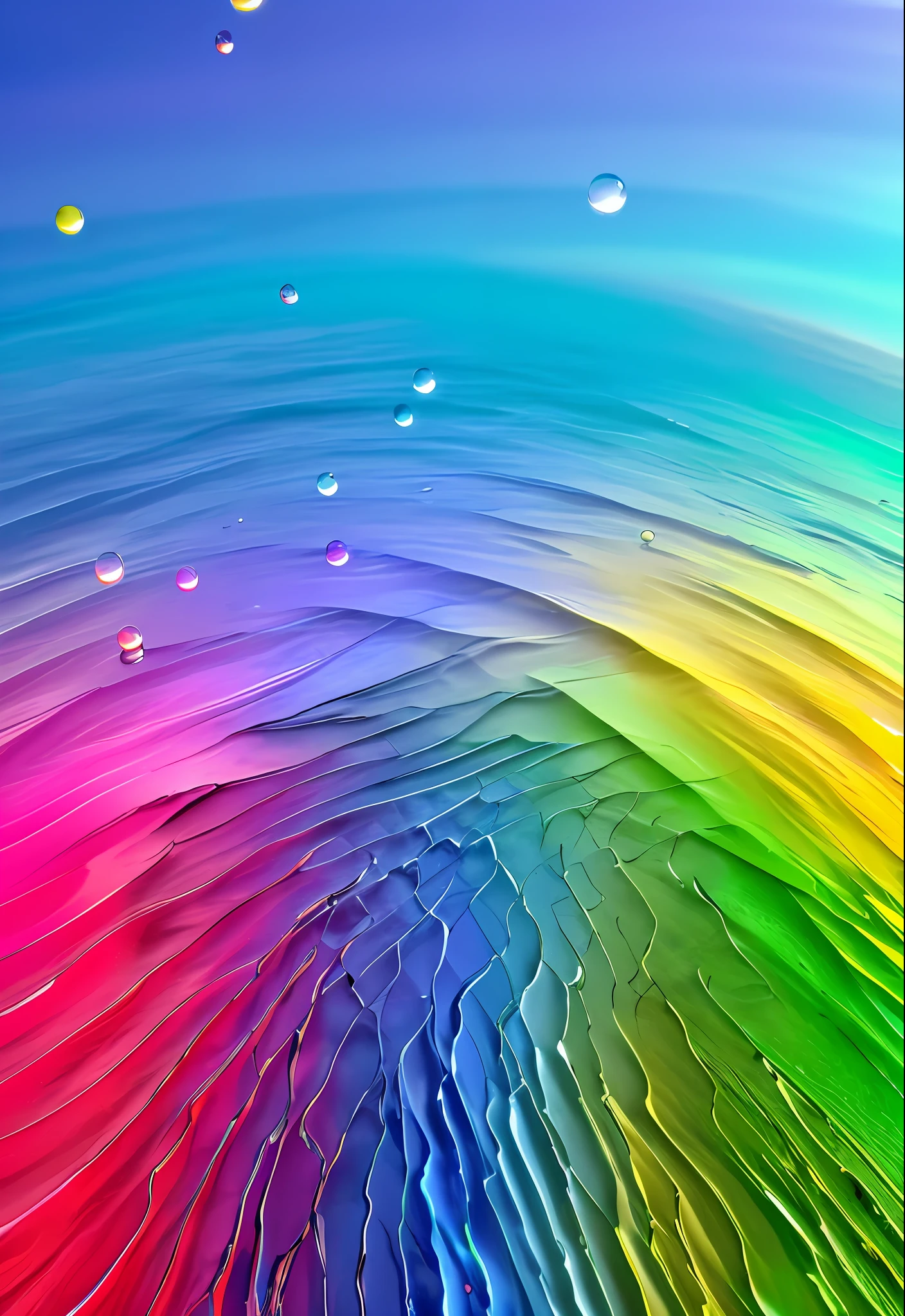 Mobile wallpaper, pure color blocks, blue, dark blue, aurora, natural geometry, gradient, (fluid), water droplets, round water droplets, ripples formed in dripping water, high quality, round,