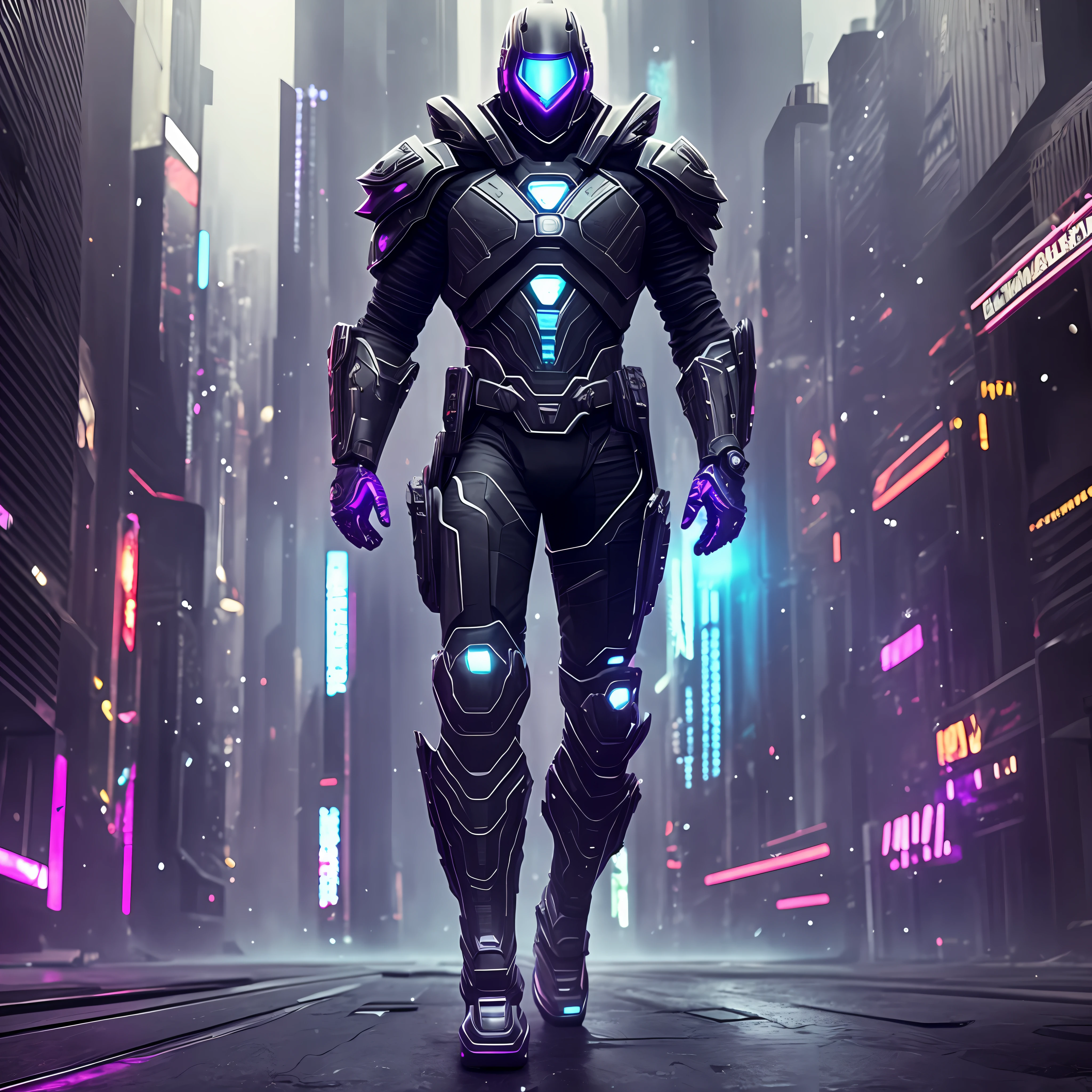 Full body, finely detailed cyberpunk armor made of black and purple titanium, power suit, high depth, torso, imposing, elegant, for men, modern minimalism, dreamy, badass, dystopia, divine, mysterious, mid-journey, cinematic lighting, 3d rendering, ,high depth,artstation,ideviantart,exteel,thin waist --auto --s2