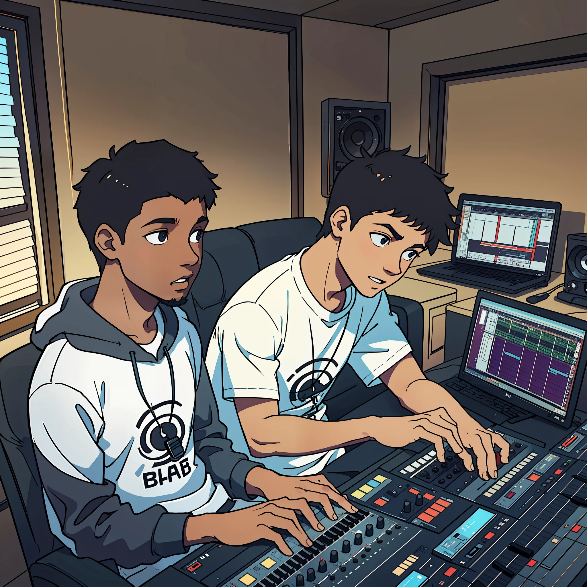 White boy and black boy making song in flstudio