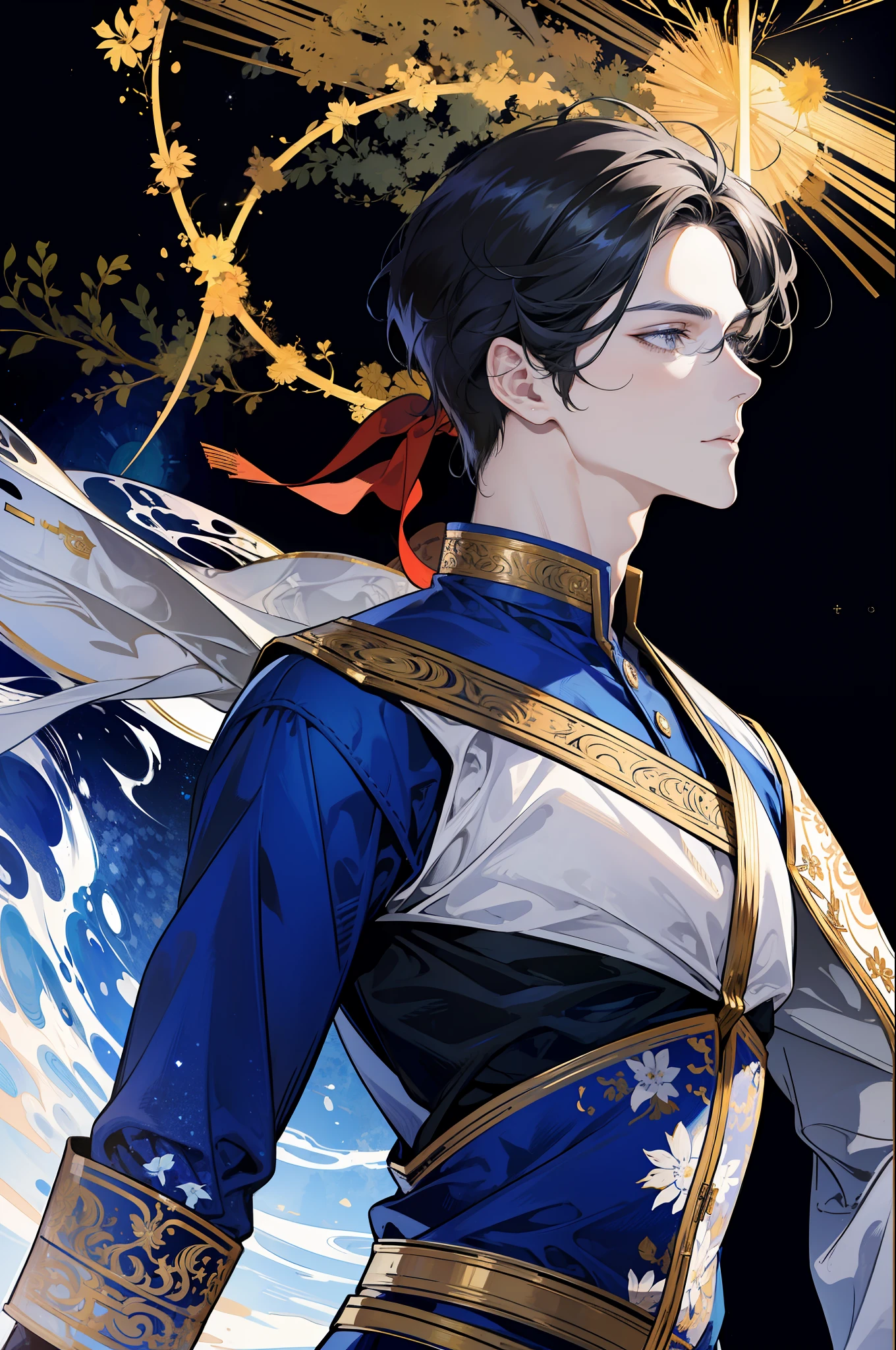 (absurdres, highres, ultra detailed), 1 male, adult, handsome, tall muscular guy, broad shoulders, finely detailed eyes, white eyes, complex pattern, detailed face, ancient, martial costume, fire power,