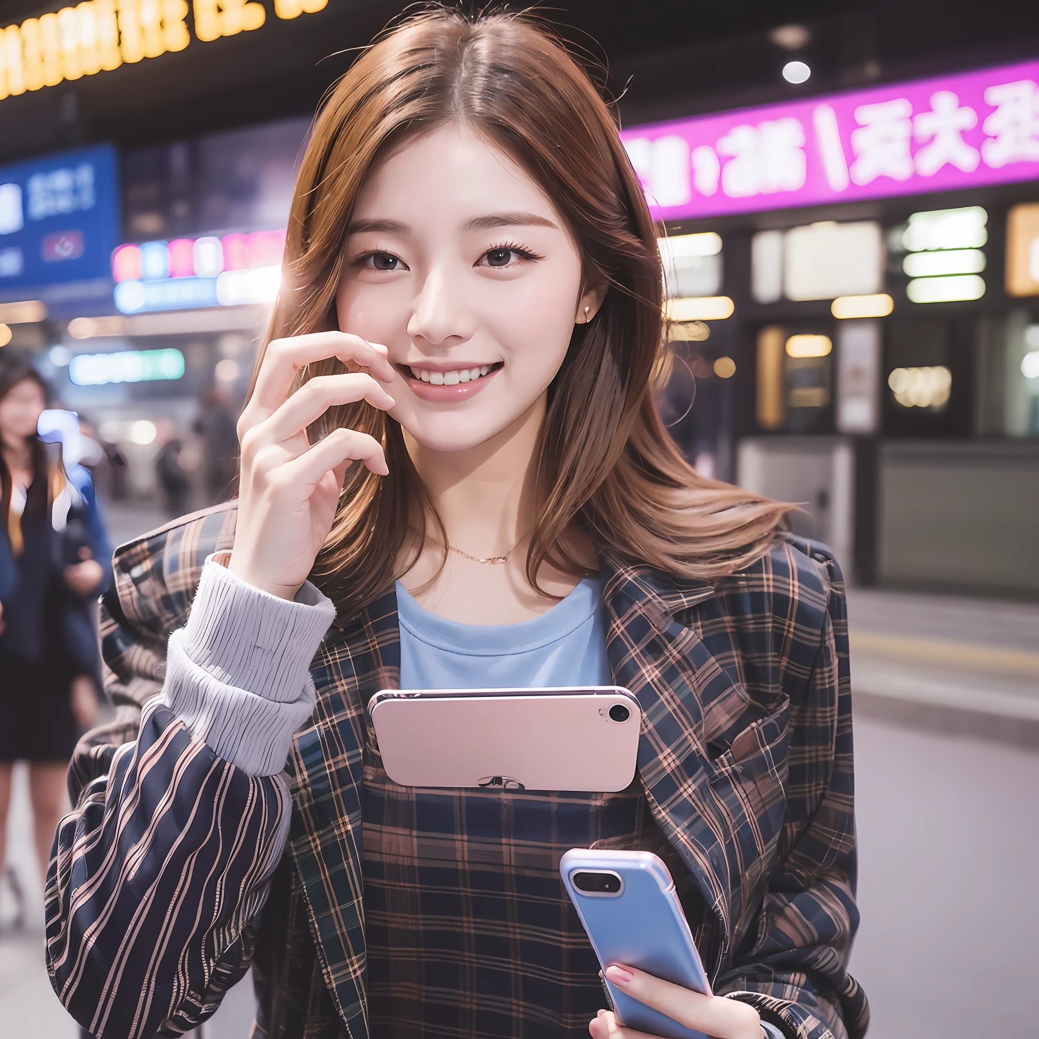 Beautiful woman touching her smartphone in front of the station --auto --s2