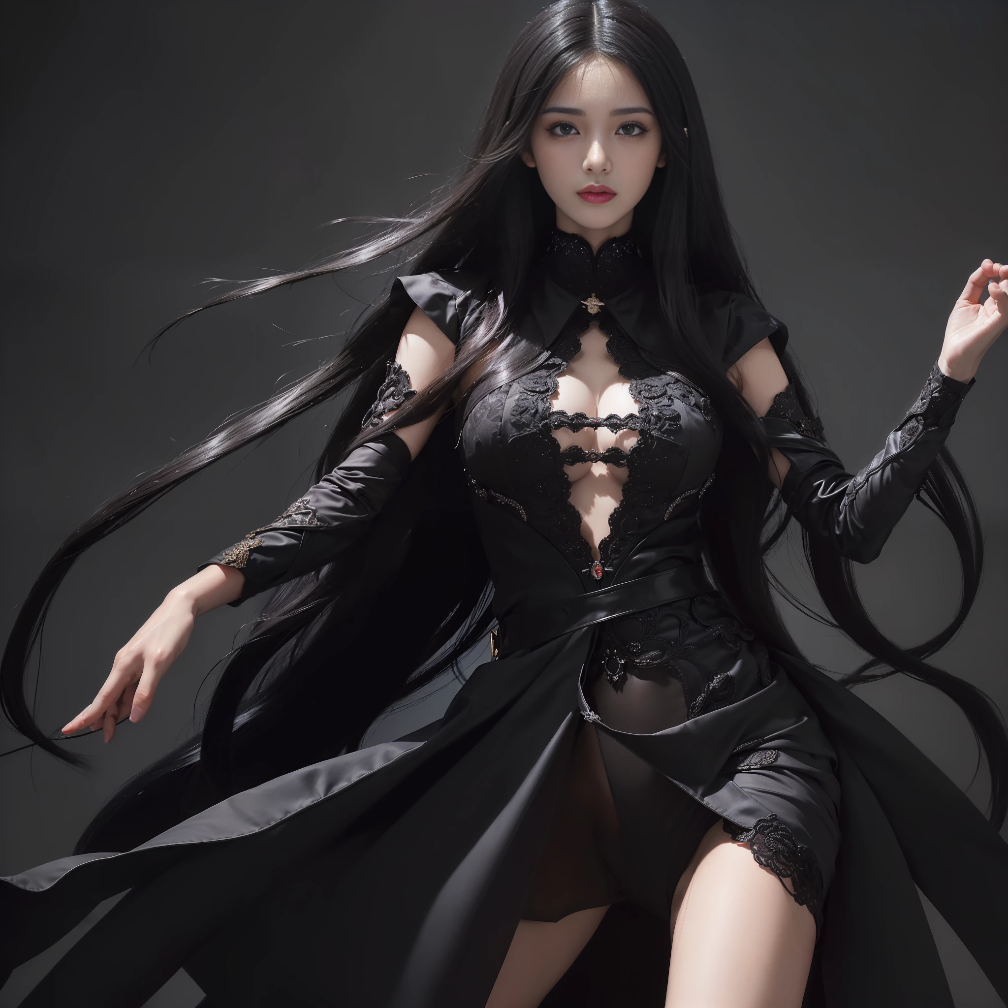 (((masterpiece+best quality+high resolution+ultra-detailed))), long silky black hair, high nose, sharp eyes, noble and inviolable temperament, (([female]: 1.2 + [beauty]: 1.2 + black long hair: 1.2)), dark and deep background, bright eyes, dynamic angle and posture.