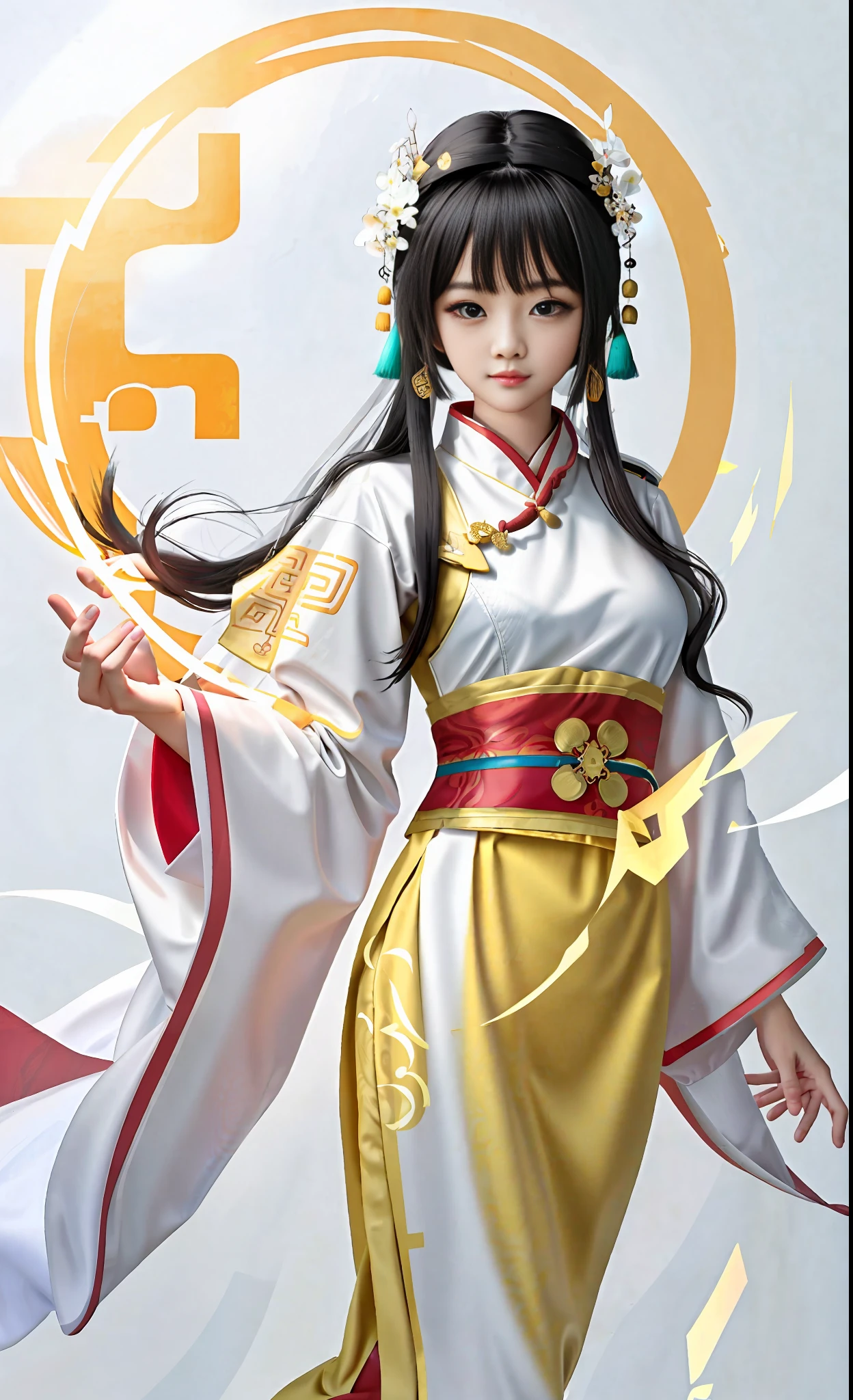 A pretty girl, ancient Chinese costume, whole body, clear face, clean white background, masterpiece, super detail, epic composition, ultra HD, high quality, extremely detailed, 8k wallpaper, super detail, 32k