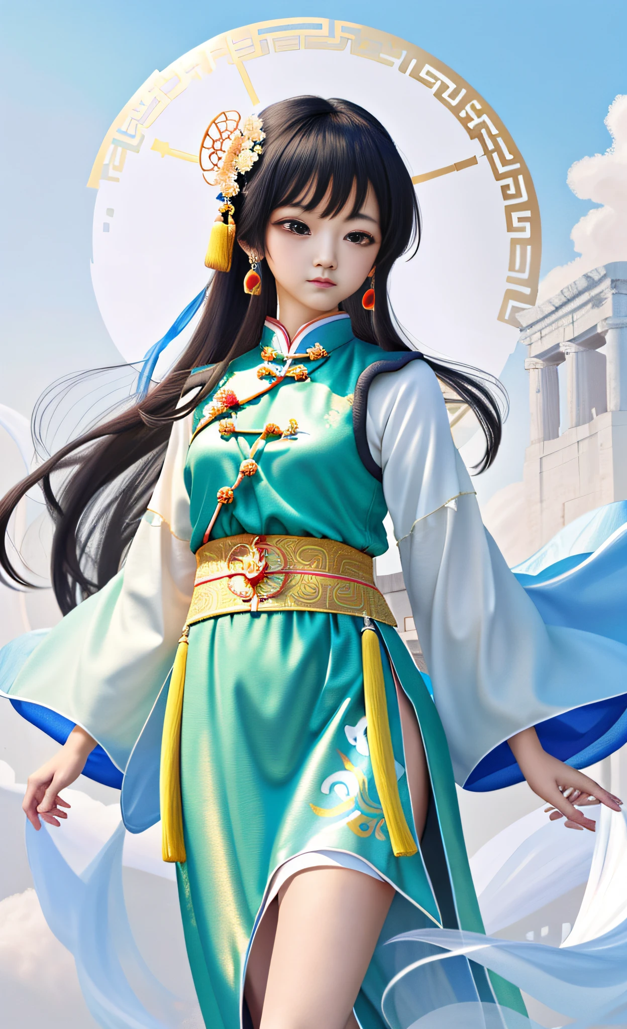 A pretty girl, ancient Chinese costume, whole body, clear face, clean white background, masterpiece, super detail, epic composition, ultra HD, high quality, extremely detailed, 8k wallpaper, super detail, 32k