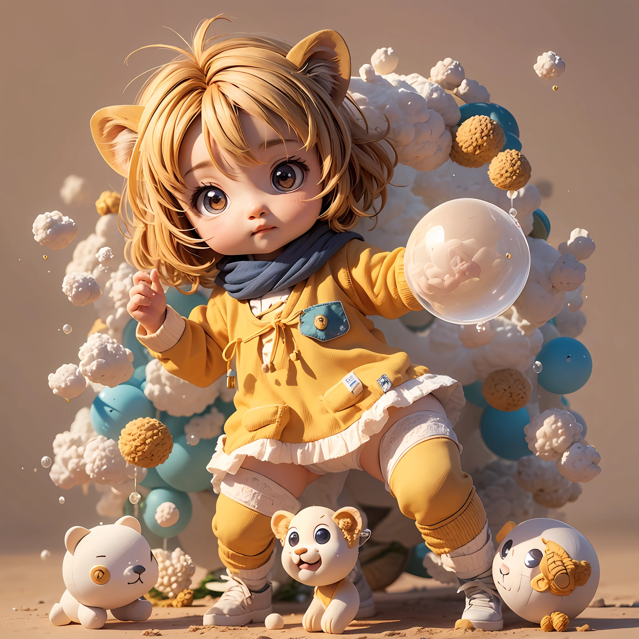 A cute lion cub with big eyes, standing position wearing baby diapers, cute bubble Matt style --auto --s2