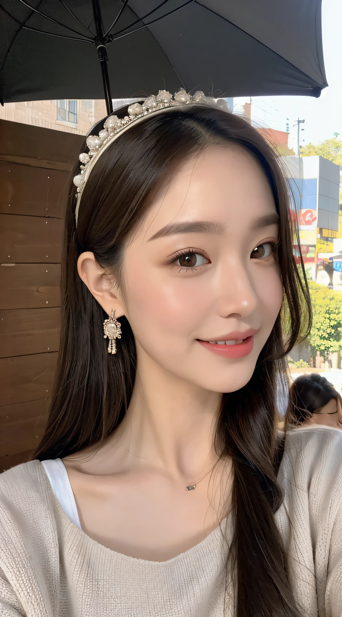 ((Best Quality, 8K, Masterpiece: 1.3)), Focus: 1.2, Perfect Body Beauty: 1.4, Buttocks: 1.2, ((Ethnic Hair Accessories, Collarbone: 1.2)), (Short Skirt: 1.1) , (Rain, Street:1.3), Highly Detailed Face and Skin Texture, Fine Eyes, Double Eyelids, Whitened Skin, Long Hair, (Shut Up: 1.3), Smile, Long Legs: 1.5, Full Body: 1.3, Best Proportions Four Fingers and One Thumb, Smiley Face, Facial Texture : 1.3, sunlight, summer, collarbone, beautiful eyes, real face, real skin, realistic face, realistic skin, detailed eyes, detailed facial features, detailed clothing features, detailed face, tight fit, clothing random,