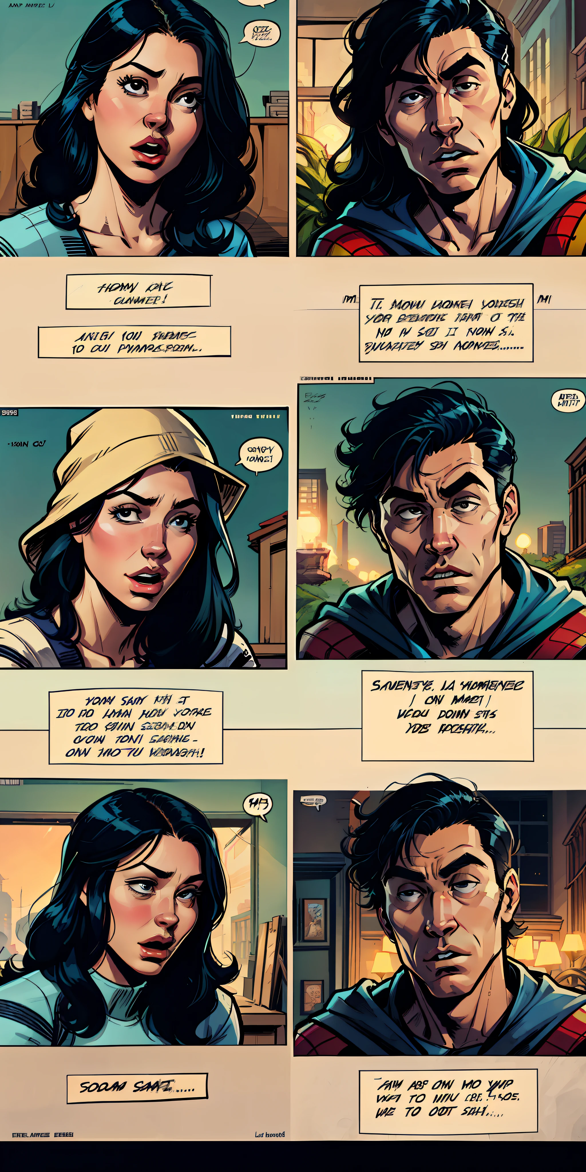 Funny comic book page with multiple frames and speech bubbles