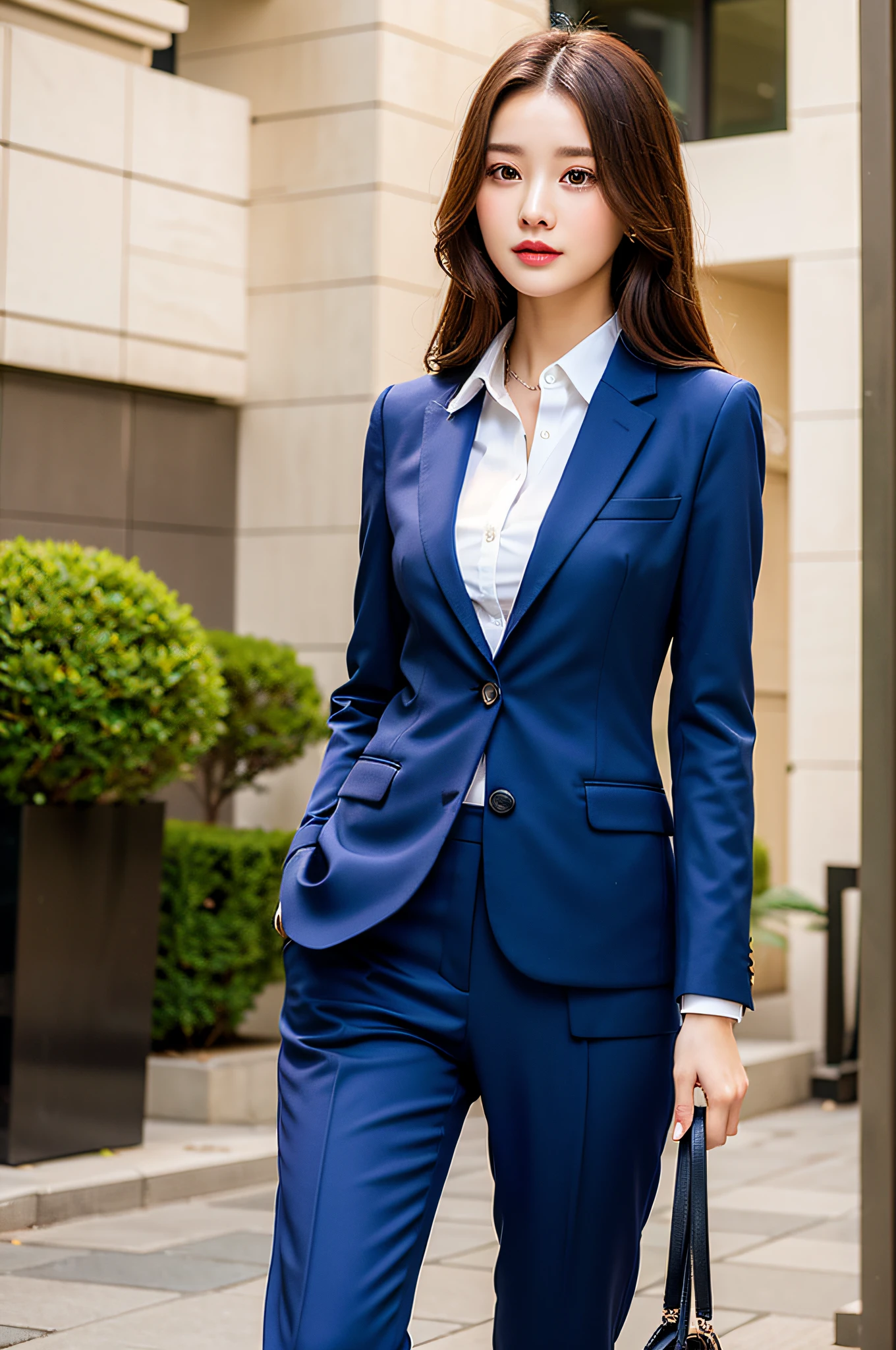 (Best Quality, Masterpiece: 1.2), Woman, Portrait, Outdoor, Young Woman, Sexy, Glamorous, Glamorous, Casual Suit, Dressing, Fashion, Temperament