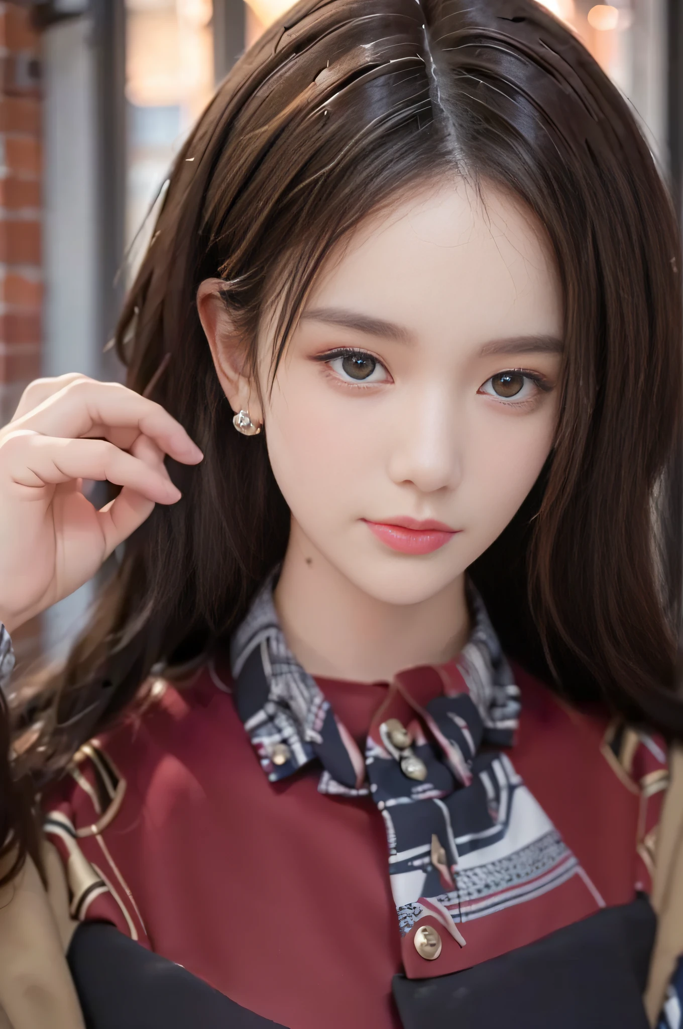 Best Quality, Masterpiece, 1 Girl, Beautiful Face, (Photo Realistic:1.3), Edge Lighting, (High Detail Skin: 1.2), 8K Ultra HD, DSLR, High Quality, High Resolution, 4K, 8K, Bokeh, Ridiculous, Best Ratio Four Fingers and One Thumb, (Realistic:1.3), Cute 1Girl, Wearing JK Coat, Medium Tits, Short Skirt