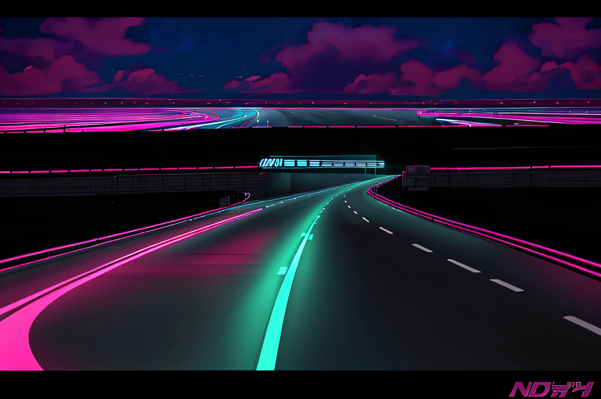 a close up of a highway with a neon light on it, neon road, art deco outrun anime aesthestic, vaporwave lighting style, anime opening, initial d anime screenshot, color highway, vaporwave lighting, vaporwave lights, initial d anime 1 0 8 0 p, opening scene, light speed, 王琛, initial d anime