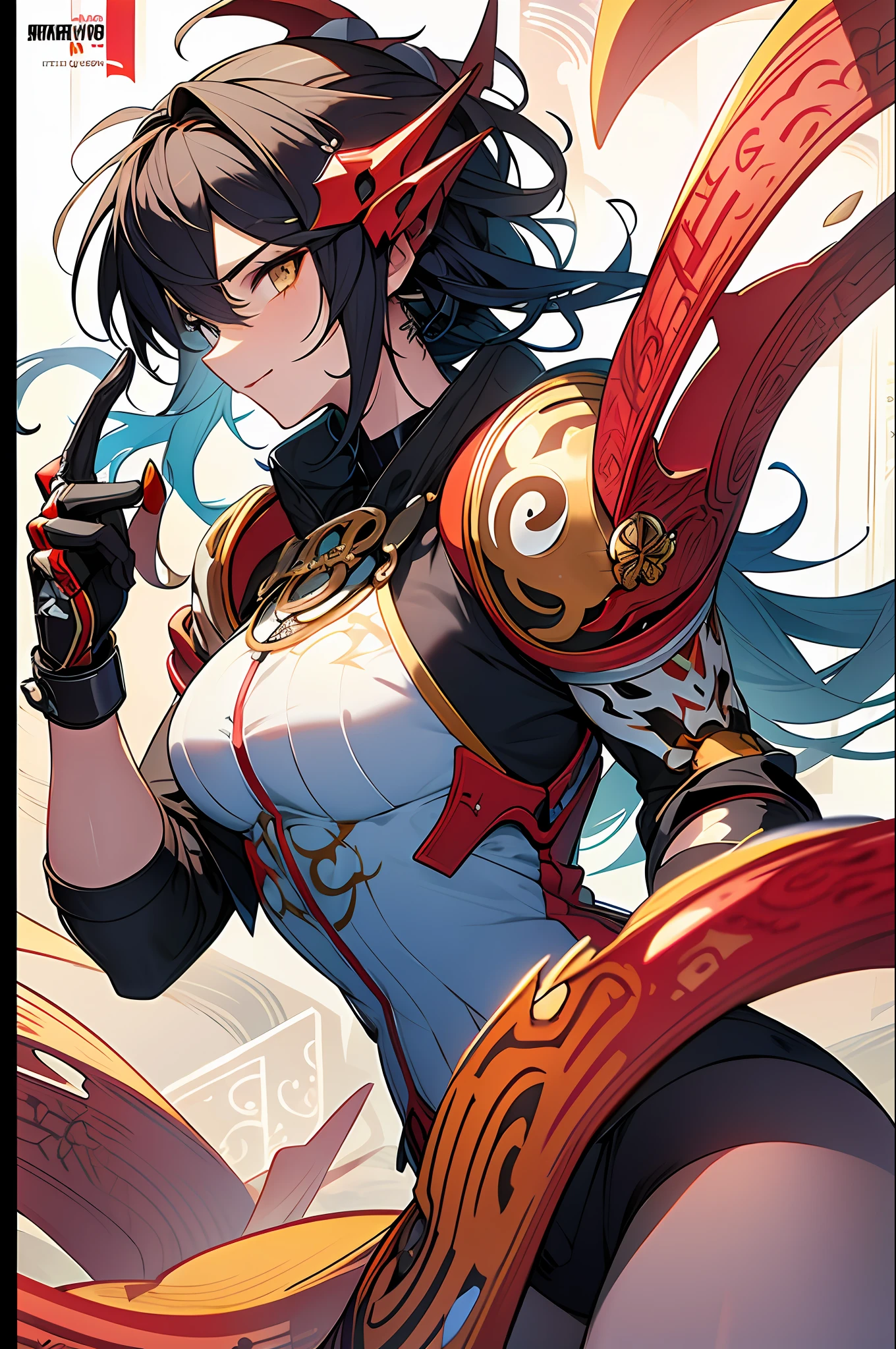 background, mixed-language_text, Japanese letters in graffit ,girls, excellent lighting, sidelighting, (), vhsKeeper,, style GUILTY GEAR -STRIVE perfect ultimate (flat color: 1.3), (magazine_cover: 1.4), (multicolored_background: 1.3), striped_background, card_background, :: comix style by joe madureira :: circular pieces of white metals glued to the arms coming out shimmering yellow glow, , perfect and detailed, ultra detailed shirt with abstract design and with letter print Japanese in graffit of the sides of clothing, image of full-body girls fighting alongside you with powerful dragons versus alien creature full of tentacles, with immersive effects, hover effect, background graffiti style tribal tattoo with vibrant colors "HDR ultra" detailed and with focus effect, (masterpiece: 1.2, best quality), (beautiful eyes finely detailed: 1.2), , ((Solo)), (Finely detailed eyes and detailed face :1.3), in various full-body attack poses, (cute background: 1.2),futuristic costume, super detailed circular metals Clinging to arms and pants, fantastic paintings