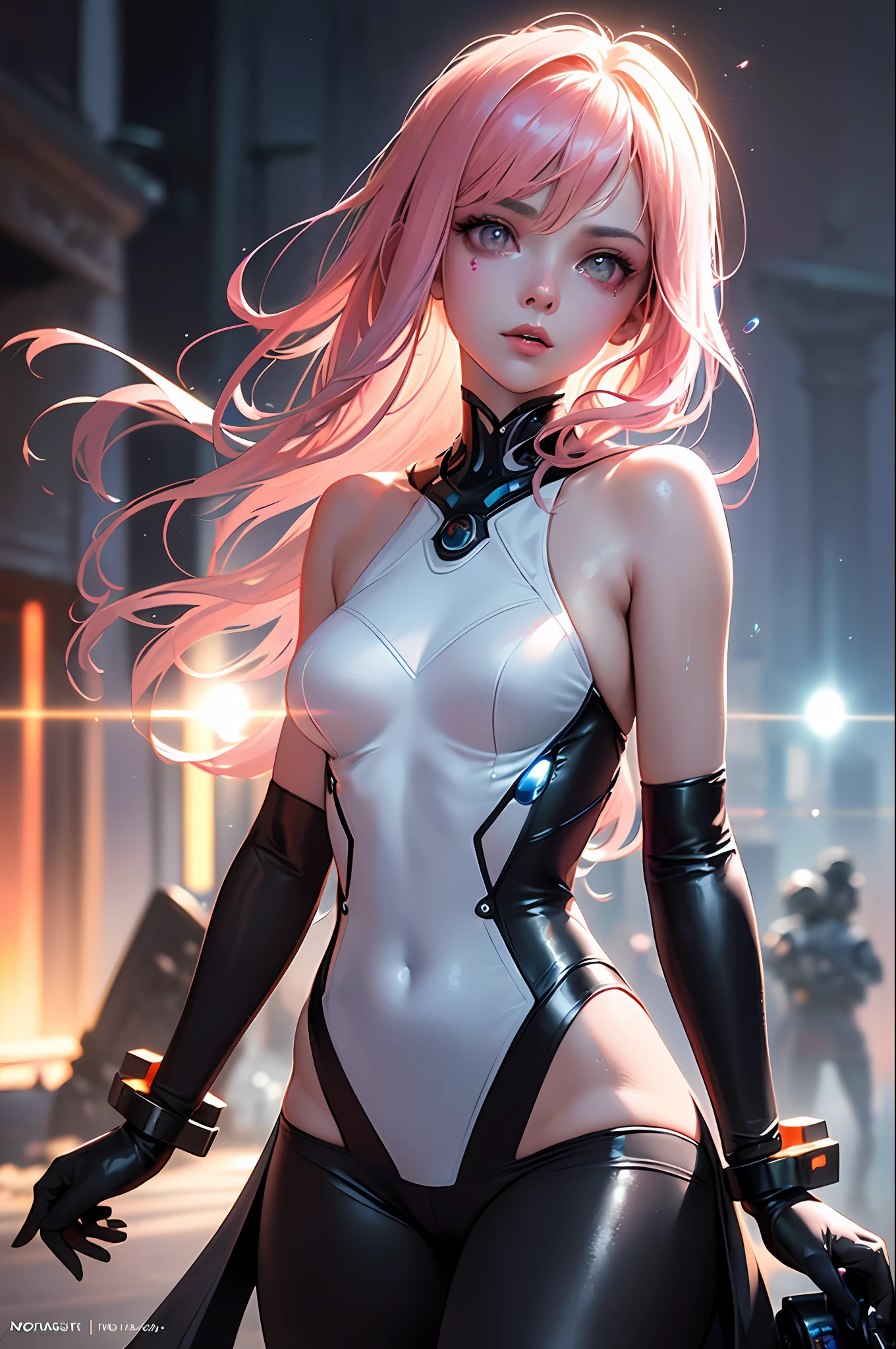 (Masterpiece:1.2), Best Quality, (Illustration: 1.2), (Ultra Detailed), (Ultra Detailed), (Eye Focus, (Sculpted Glow, Pink Lens Flare), (Movie Background), Ultra Detail, (Fine Detail), (Intricate Detail), Octane Rendering, HDR, (Ultra Detail: 1.15), (Soft Light: 1.2), 1 Girl, Straight Face, Upper Body, Bust, Beautiful Girl, Super Delicate Eyes, (Close-up of Face), Slim Figure, B-Cup Breasts, Cyberpunk Tights, Gloves, rainbow drops, (supermodel:1.3), paint teardrops, woman composed of paint, fully painted, splash, splash, indoor, (bioluminescent hair: 1.1), (glowing eyes), (makeup)), (cinematic masterpiece), ferocious, powerful, splashing colors absolutely eye-catching, (cinematic headlights), ((caustic)), dynamic angles, beautiful detail glow, ambient occlusion, ambient light, ray-traced reflections, (best lighting, extremely delicate and beautiful), ((cinematic light), (soft: 2),