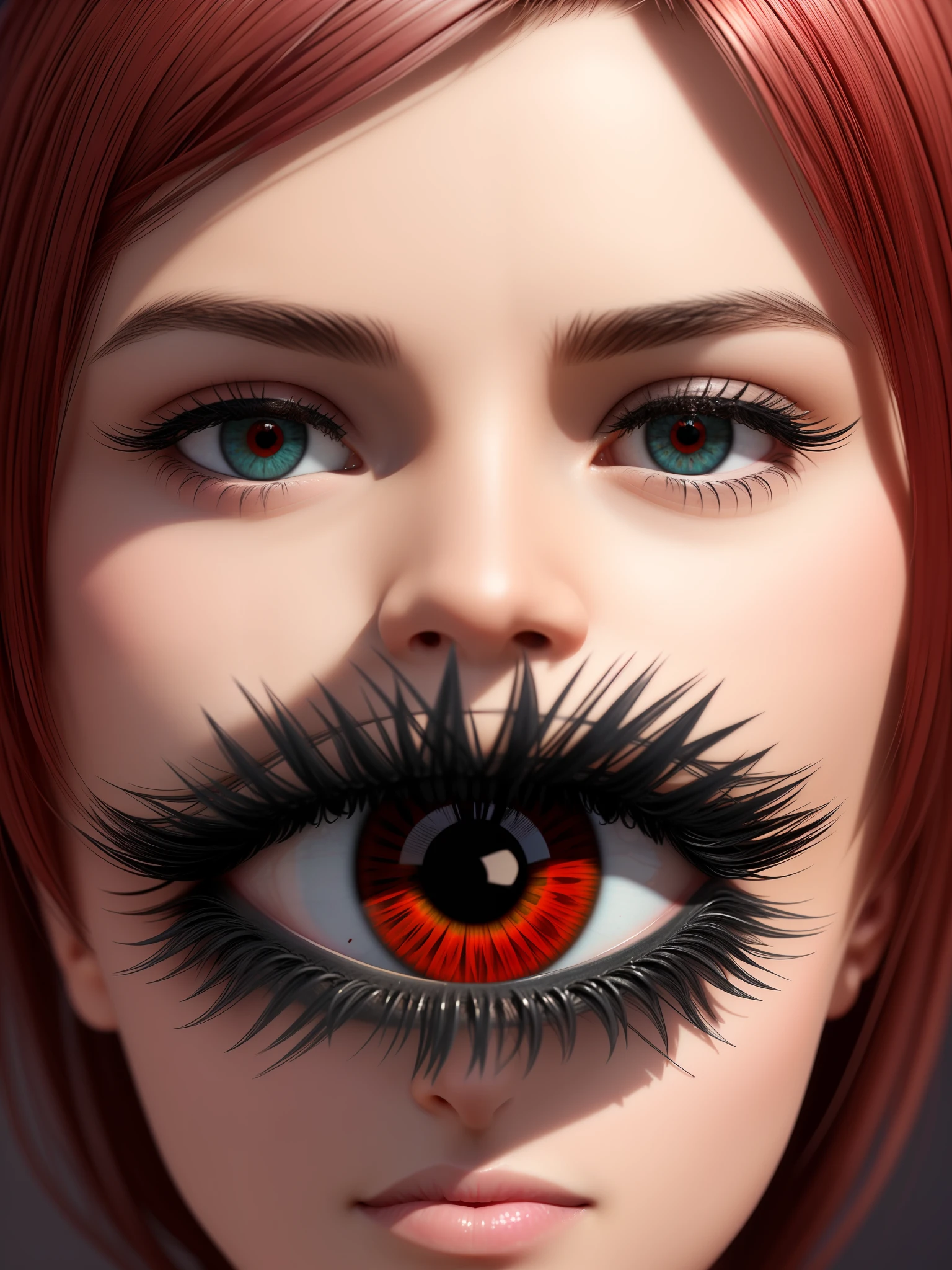 beautiful, looks real, HQ, 4K, focused, insane detailed face, symmetrical eyes, photorealistic, raytracing,short hair, red color