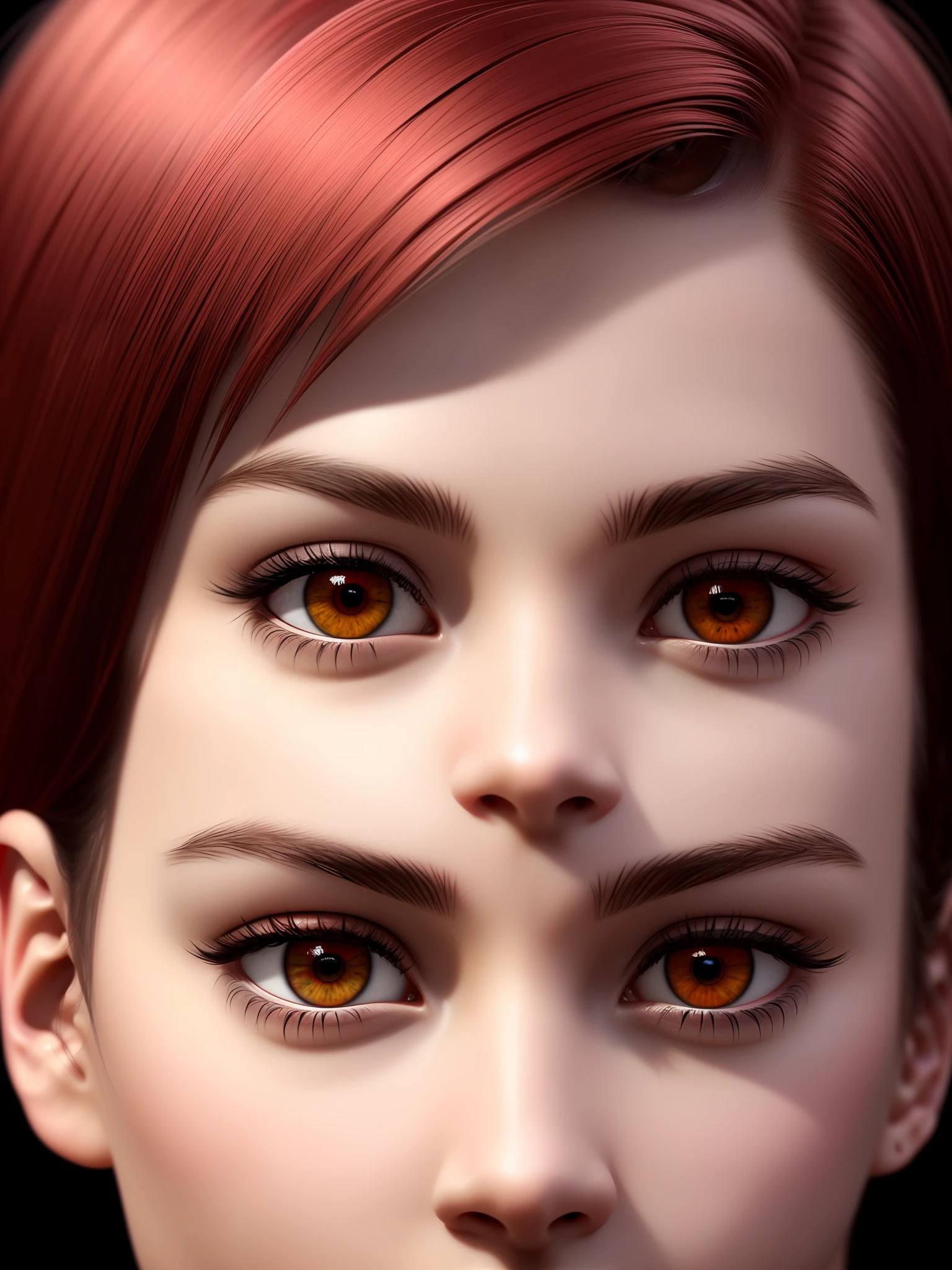 beautiful, looks real, HQ, 4K, focused, insane detailed face, symmetrical eyes, photorealistic, raytracing,short hair, red color
