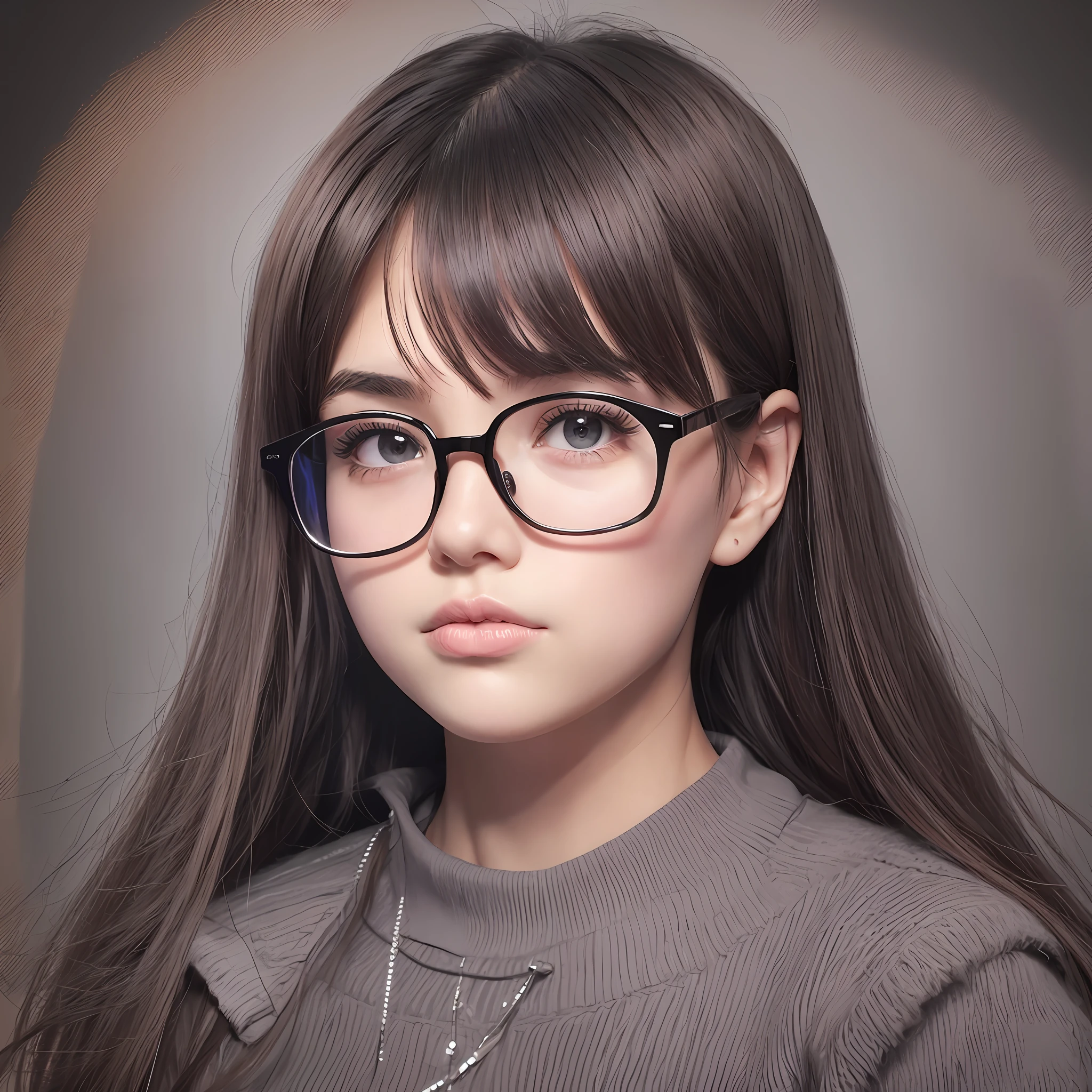 Round-faced girl with black square glasses, --auto --s2