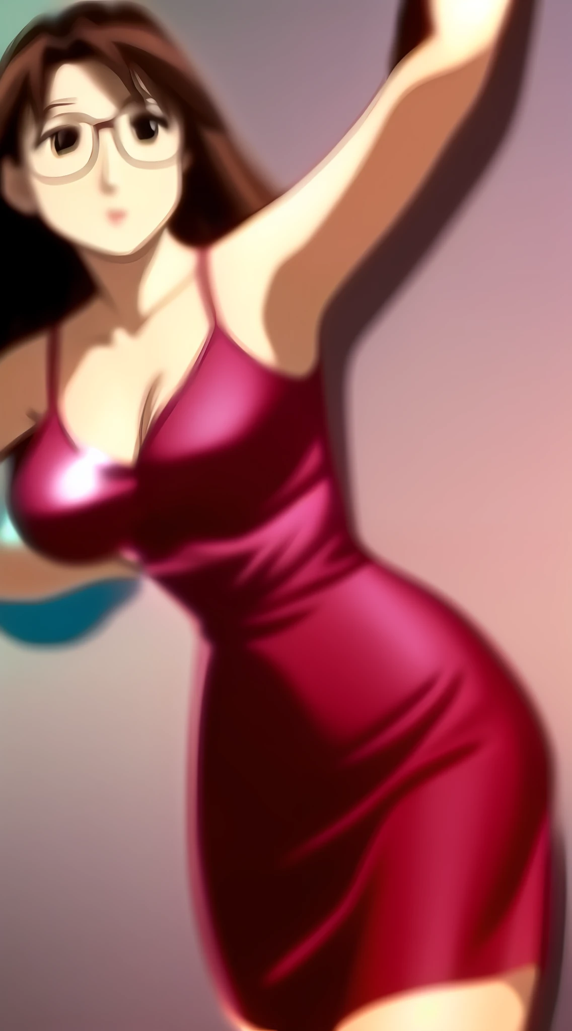 Koyomi Mizuhara Brunette hair, glasses, tight dress, huge breasts, plump ass, sexy panties, dancing, club background, slim hourglass figure,