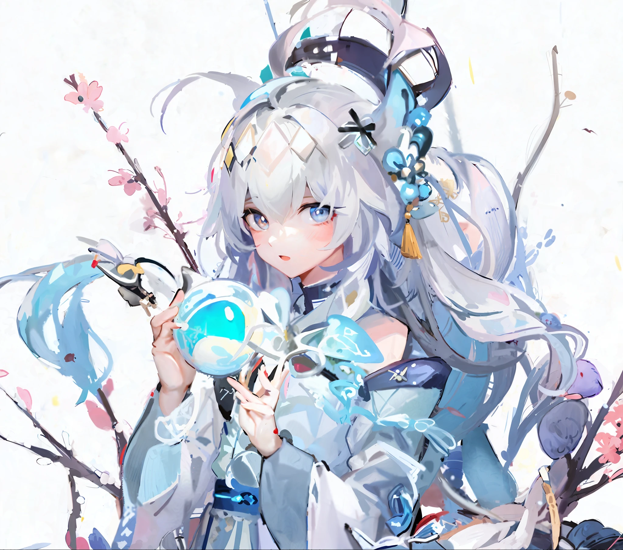anime girl with a blue and white dress holding a blue ball, onmyoji, onmyoji detailed art, onmyoji portrait, white haired deity, keqing from genshin impact, genshin, from arknights, zhongli from genshin impact, heise jinyao, by Shitao, loong, by Yang J, yun ling