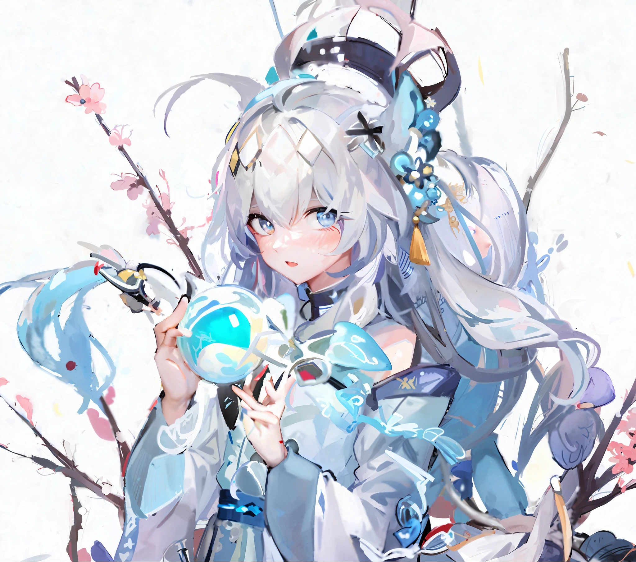 anime girl with a blue and white dress holding a blue ball, onmyoji, onmyoji detailed art, onmyoji portrait, white haired deity, keqing from genshin impact, genshin, from arknights, zhongli from genshin impact, heise jinyao, by Shitao, loong, by Yang J, yun ling