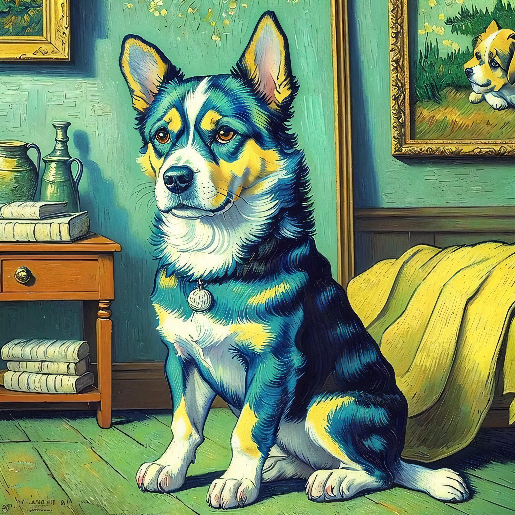 (masterpiece, high-quality), dog, Vincent van Gogh, oil painting, remastered --auto --s2