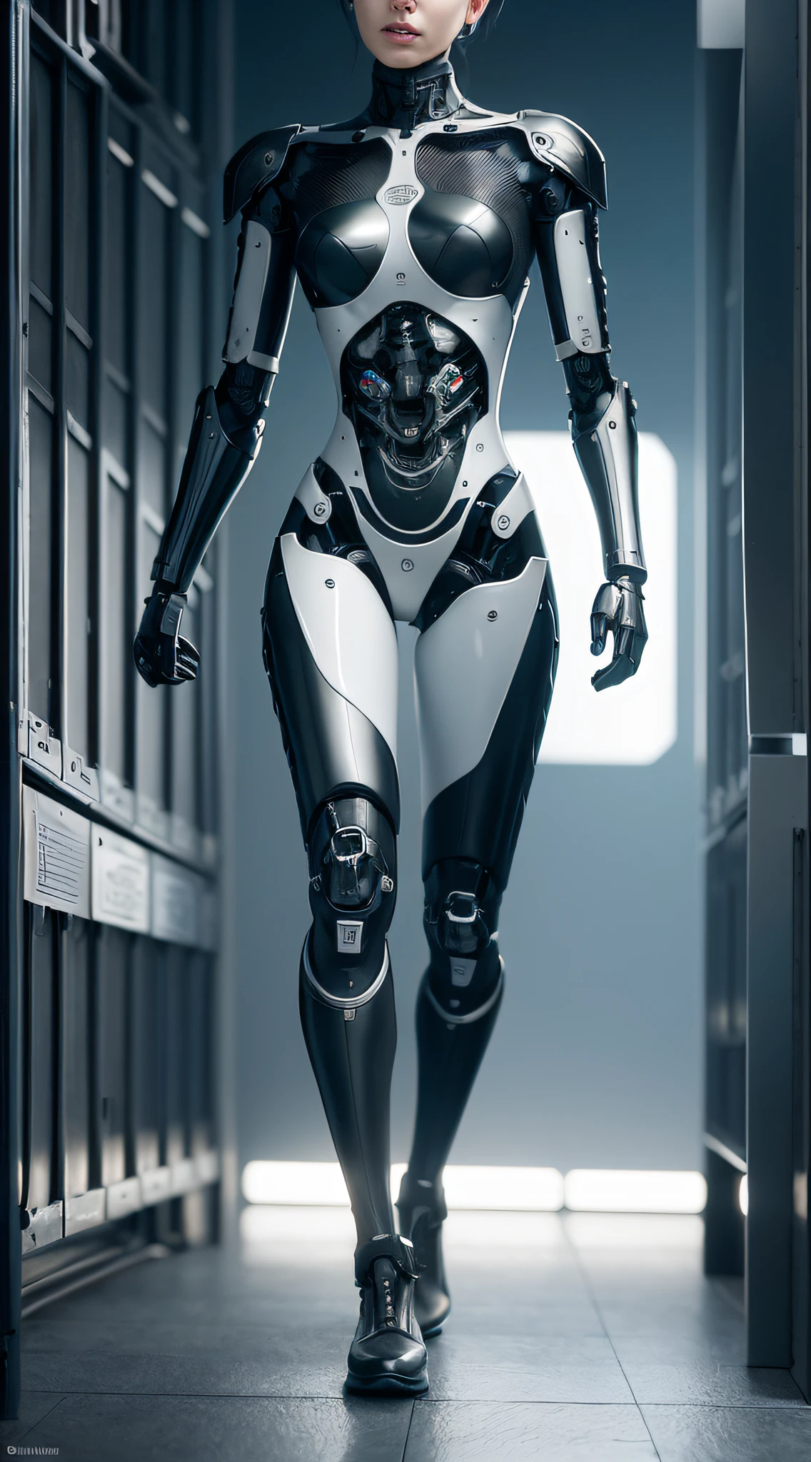 perfect female face, female robot, ceramic silhouette, robot, robot parts, cable, microchip, lace, bare spine, bare bone, exoskeleton, broken parts, bare internal organs, broken body, full body, beautiful, walking, studio soft light, edge light, vibrant details, very refined, elegant, cyberpunk, surrealism, anatomy, beautiful background, 3d rendering, octane rendering, HR Giger style, 8k, best quality, illustration, very detailed, CG, uniform, wallpaper, fidelity, amazing, fine details, masterpiece, best quality, official art, absurd, 150 mm