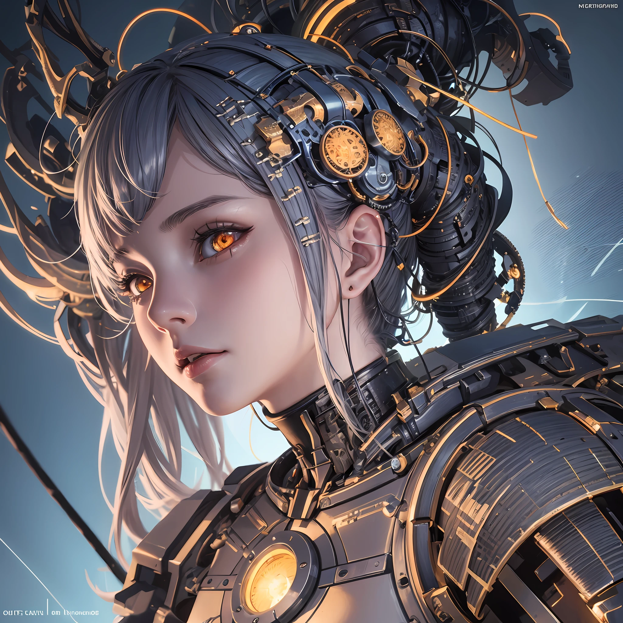 1mechanical girl,((ultra realistic details)), portrait, global illumination, shadows, octane render, 8k, ultra sharp,metal,intricate, ornaments detailed, cold colors, egypician detail, highly intricate details, realistic light, trending on cgsociety, glowing eyes, facing camera, neon details, machanical limbs,blood vessels connected to tubes,mechanical vertebra attaching to back,mechanical cervial attaching to neck,sitting,wires and cables connecting to head --auto --s2
