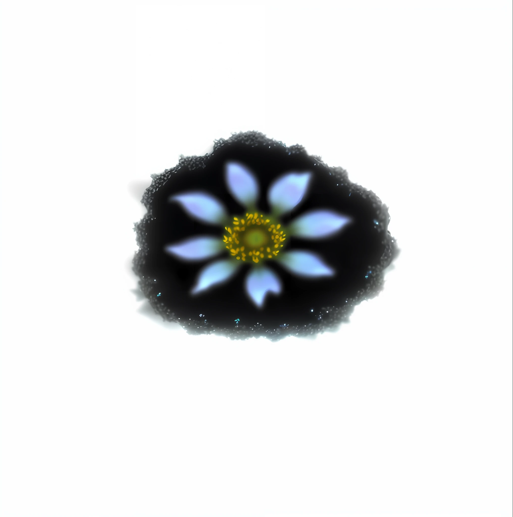 a close up of a flower on a black background with a black background, heavy jpeg artifact blurry, glowing delicate flower, grainy low quality, alien flower, low quality grainy, depicting a flower, ancient symbol behind it, flowey, stella alpina flower, colorized photon, zoomed out very far, flowercore, flower head, very grainy image