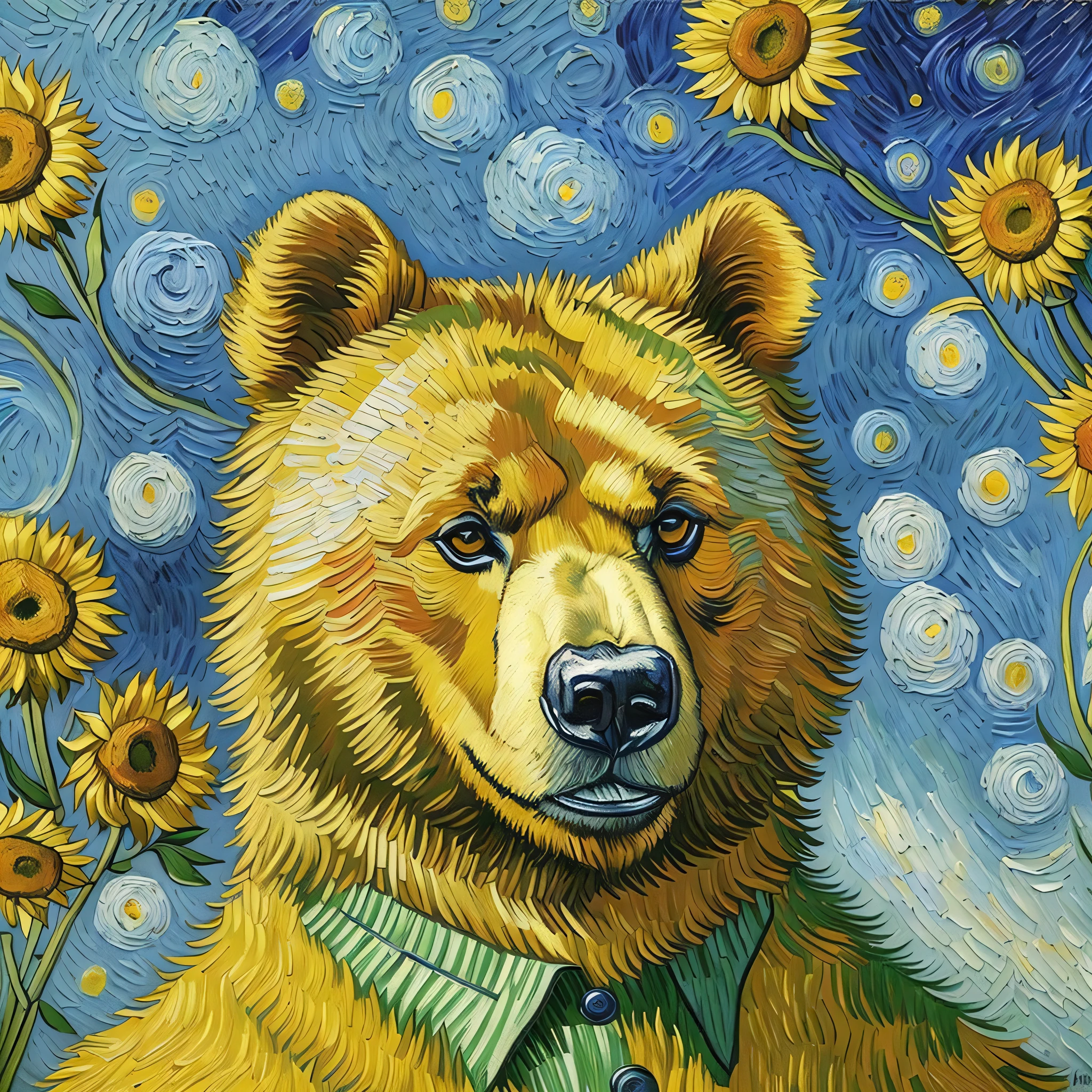 (masterpiece, high-quality), bear, Vincent van Gogh, oil painting, remastered --auto --s2