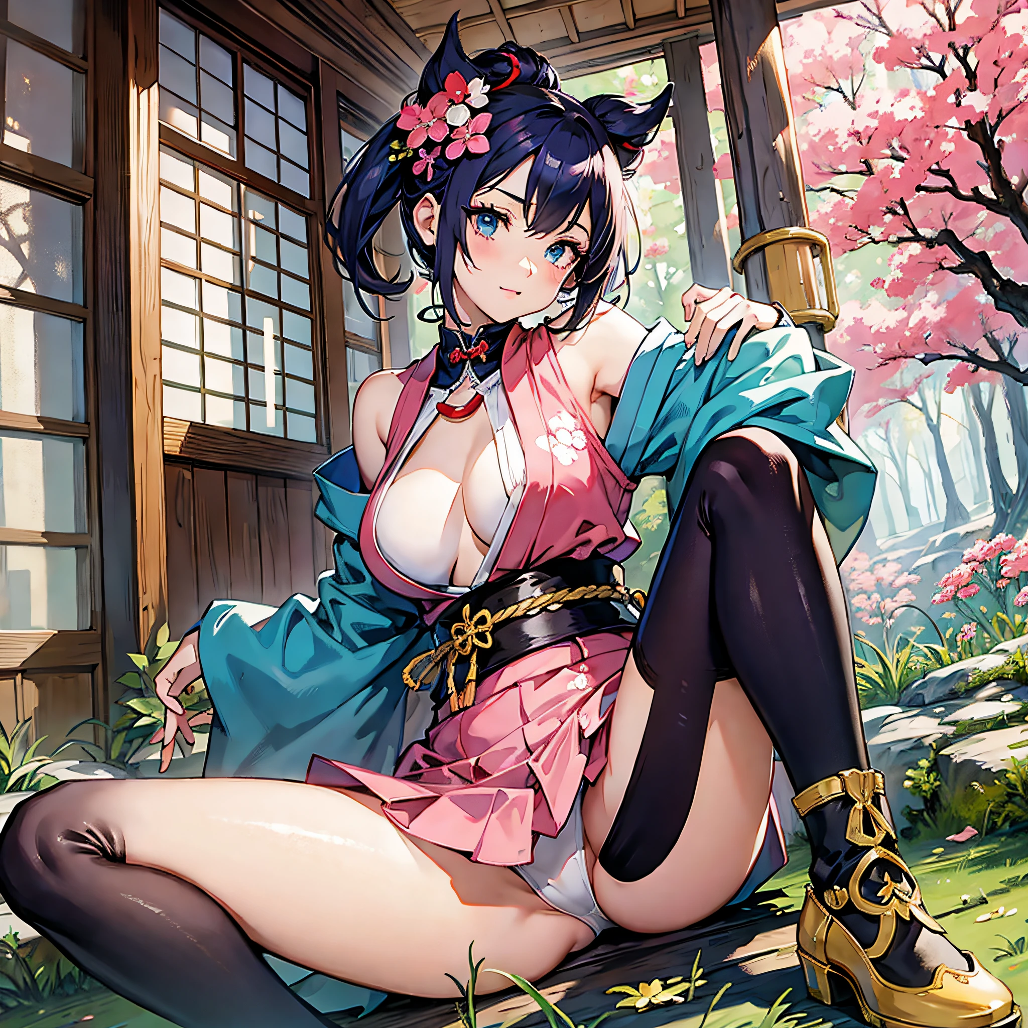 Japan anime style. Game characters. Woman. Spreading legs.