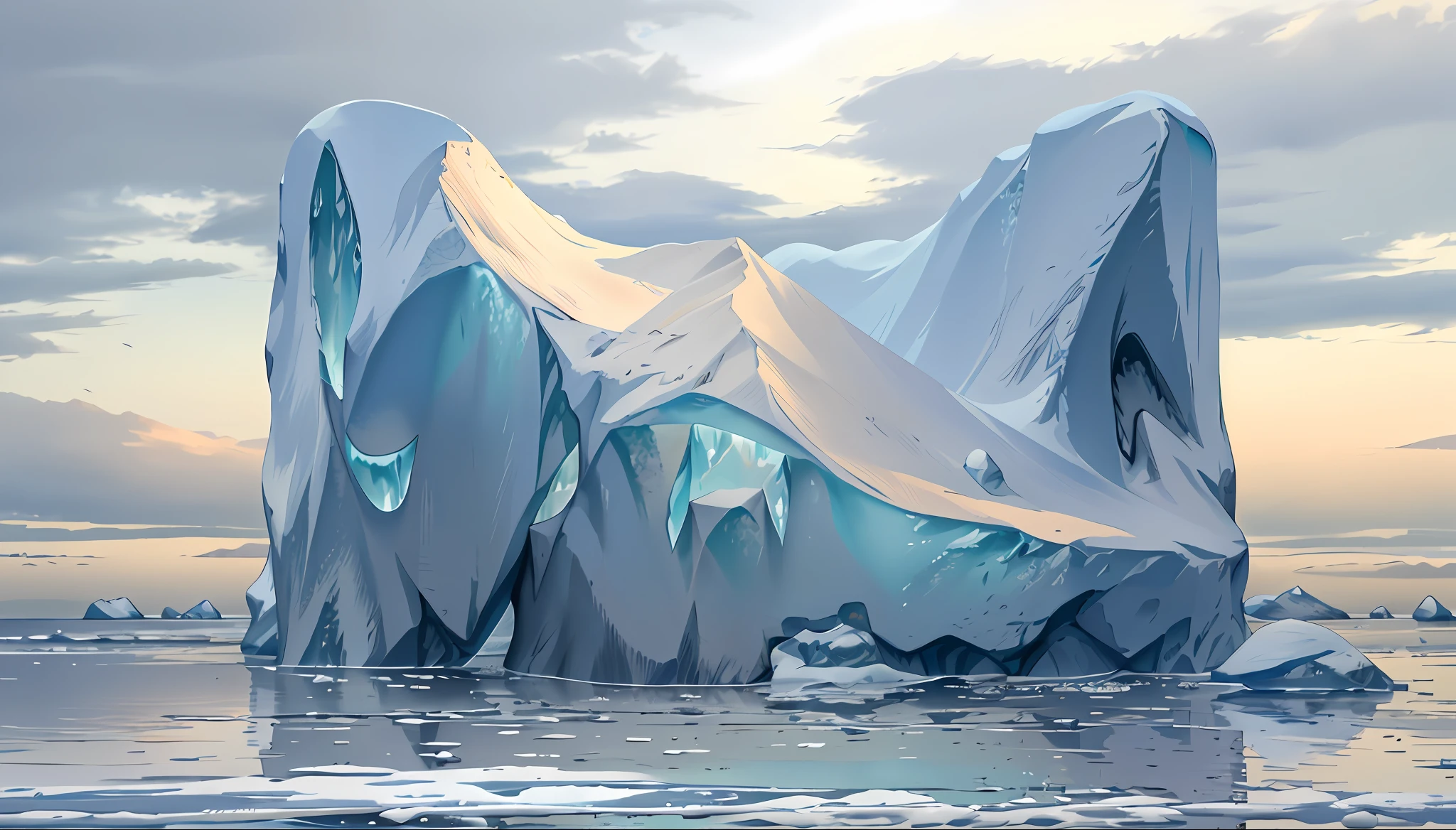 Masterpiece, HD, original, extremely fine 8K wallpaper, extremely delicate, rich detail ice, Antarctic glacier, Arctic glacier, landscape photography, hyper-realistic, realistic, (mountain top | snow: 0.7), (ocean: 0.7), (reasonable), Arctic, glacier, beautiful detailed sky, masterpiece, wide-angle lens, movie lighting, no man, detailed background,