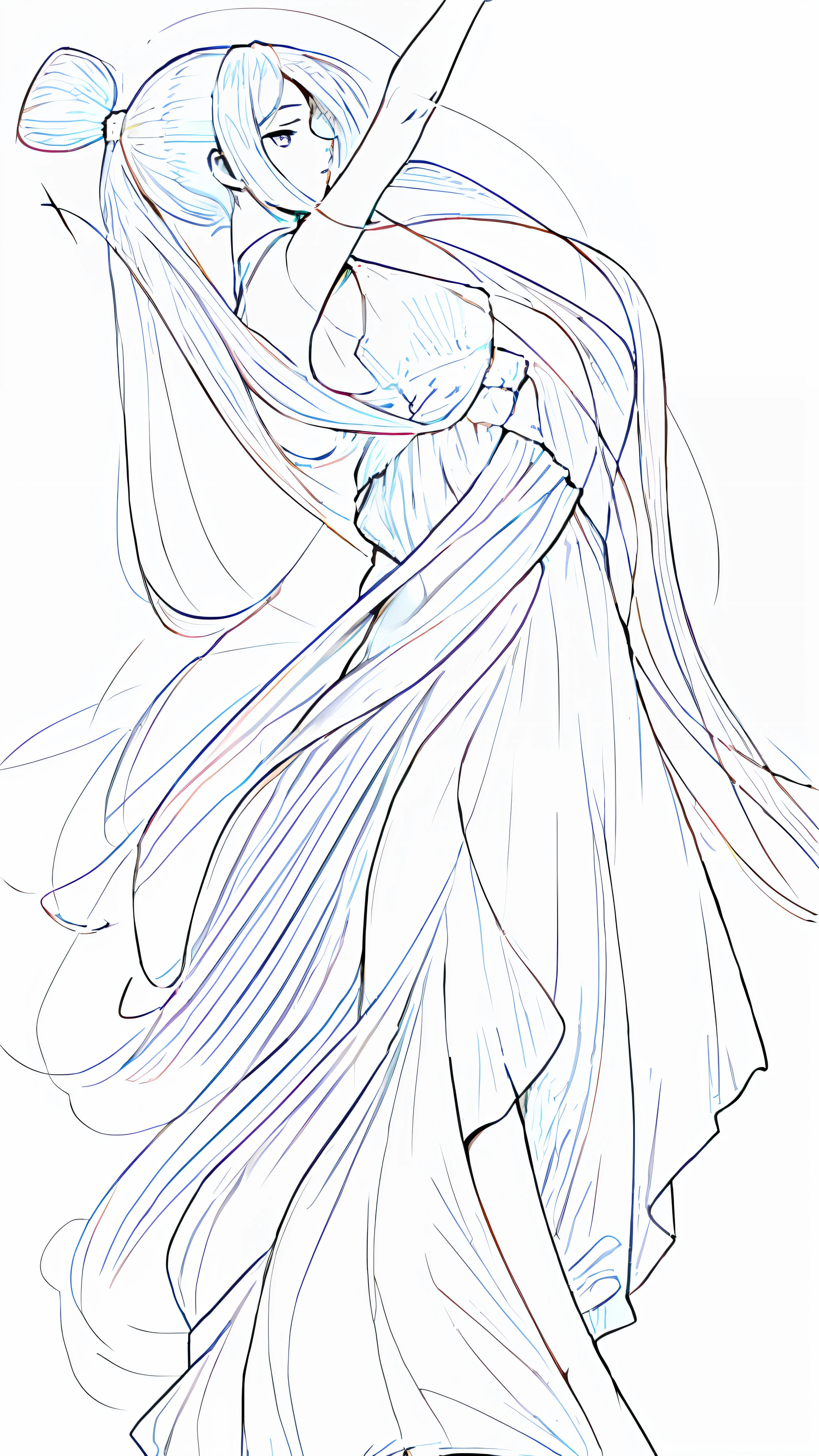 a drawing of a woman in a long dress holding a baseball, simple lineart, clean lineart, simple line art, wind blowing and hair flowing, lineart, dancing character, perfect lineart, variable lineart, thick lineart, clean anime outlines, line art!!, outlined art, drawn in microsoft paint, outline sketch, bold lineart, hair flowing