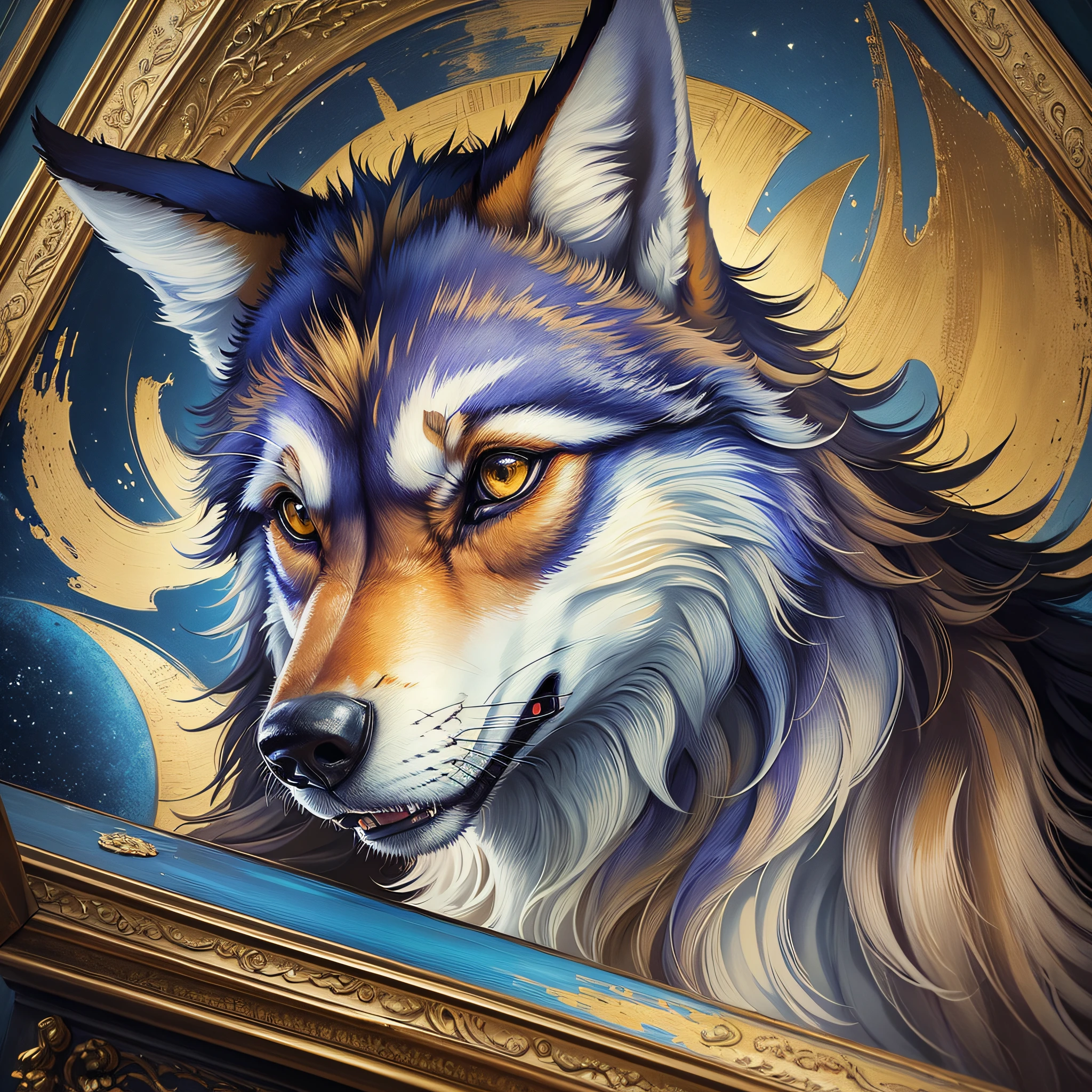 (masterpiece, high-quality), wolf, Vincent van Gogh, oil painting, remastered