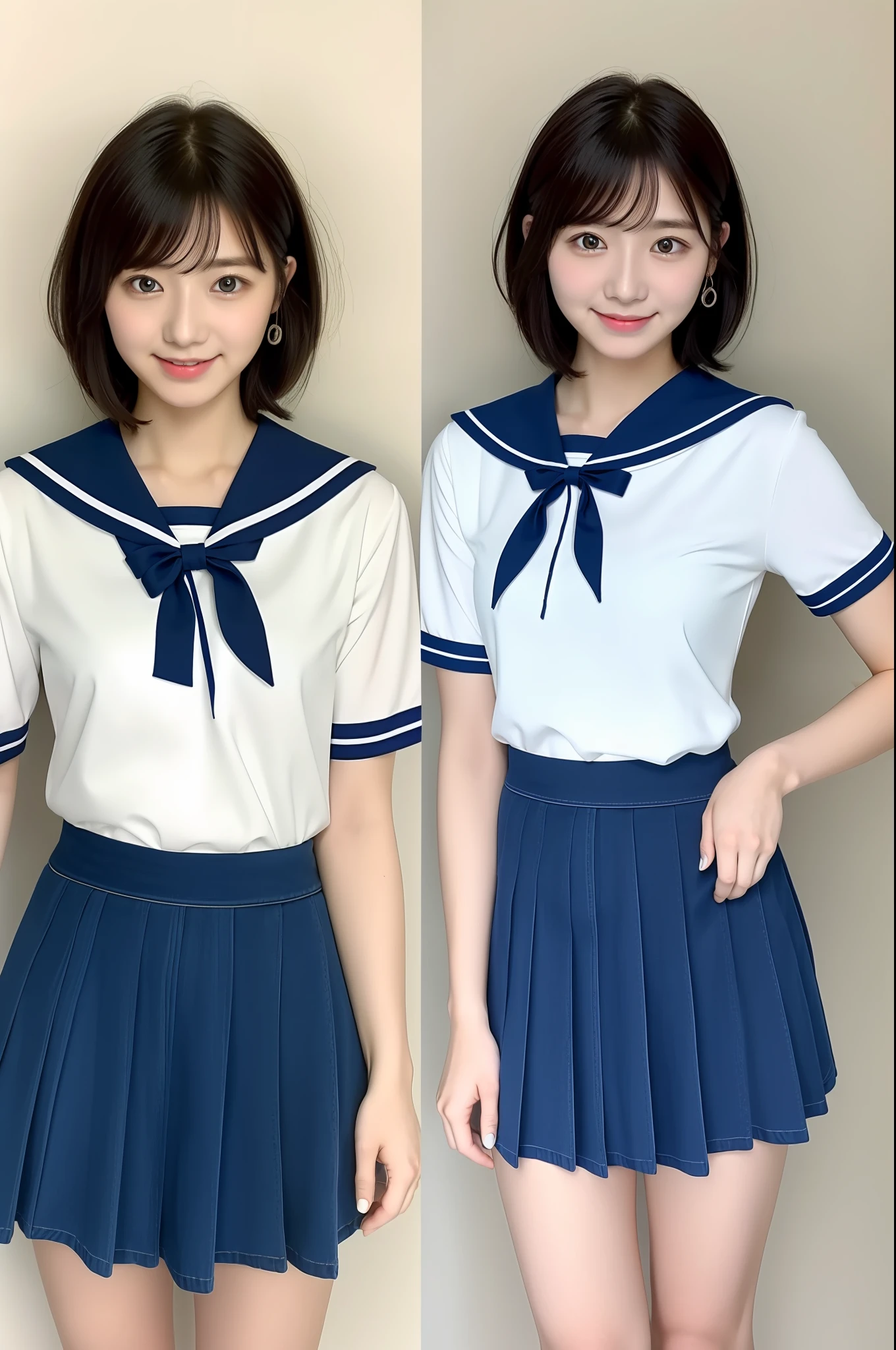 (Masterpiece: 1.2, highest quality), (Highly detailed face, realistic photos, realistic skin, realistic body, intricate details), Solo, 1MILF, Casual, Solo, 1 Girl, Cowboy Shot, Sky, View Viewer, Naegi Komaru, Short Hair, Black Hair, (Ahoge), Serafuk, White Shirt, Blue Sailor Color, Red Neckerchief, Blue Skirt, (Japan Idol), ( Cutest face: 1.5), smile, slender figure, thin waist, beautiful legs, shining eyes and patchy double eyelids,