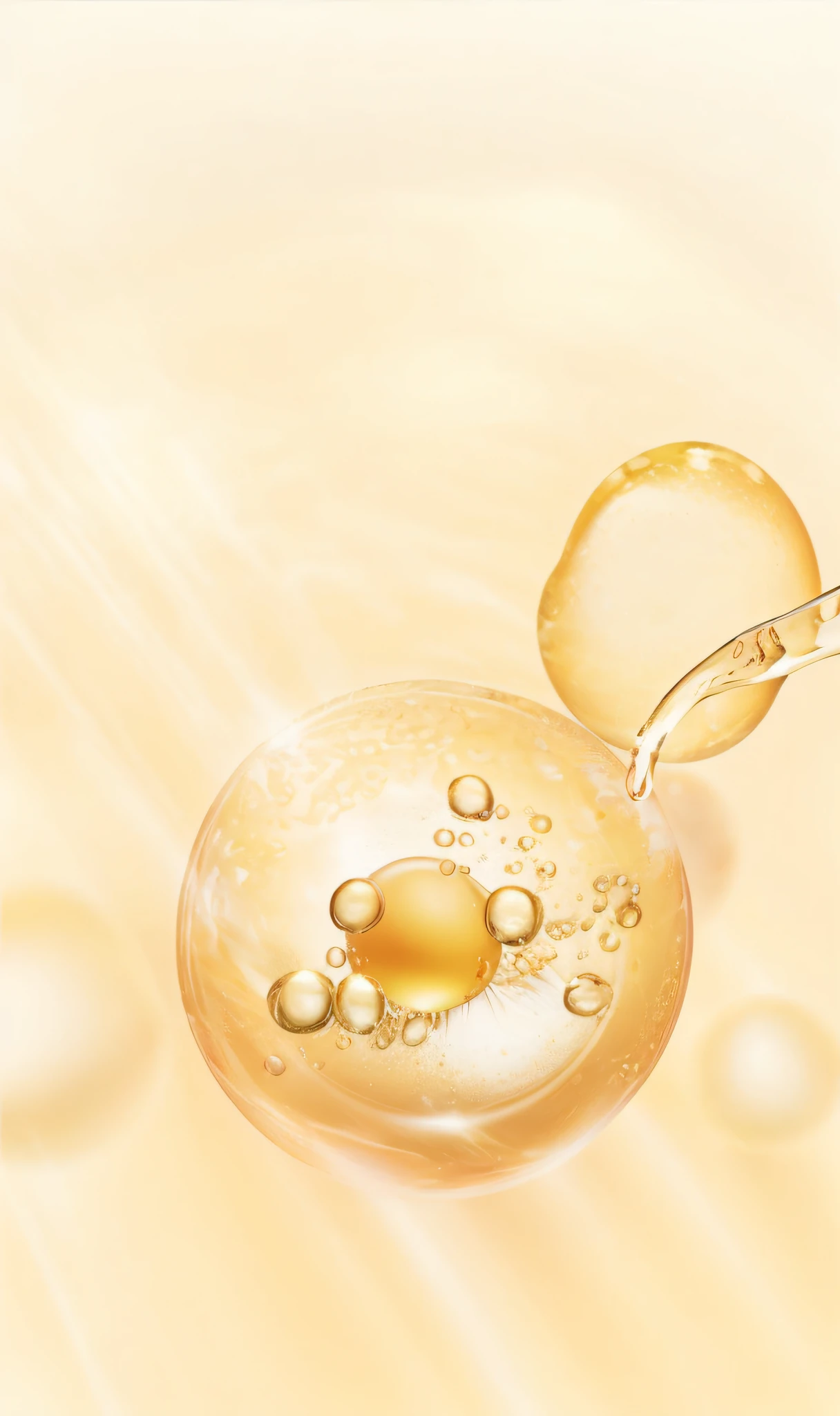 there is a picture of a glass of liquid with a droplet, bubbling skin, transparent vibrant glowing skin, bubbly scenery, shiny soft skin, dewy skin, smooth golden skin, gold refractions off water, relaxed. gold background, liquid translucent amber, shiny skin, shiny glossy skin, honey dripping, egg yolk, transparent skin, realistic gold