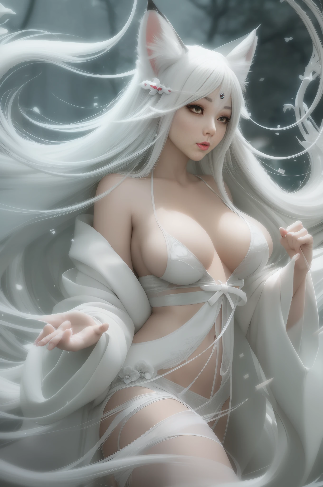 anime girl with white hair and white cat ears posing in the snow, white haired deity, beautiful alluring anime woman, artgerm. anime illustration, anime goddess, artgerm on artstation pixiv, extremely detailed artgerm, japanese goddess, artgerm. high detail, 2. 5 d cgi anime fantasy artwork, seductive anime girl