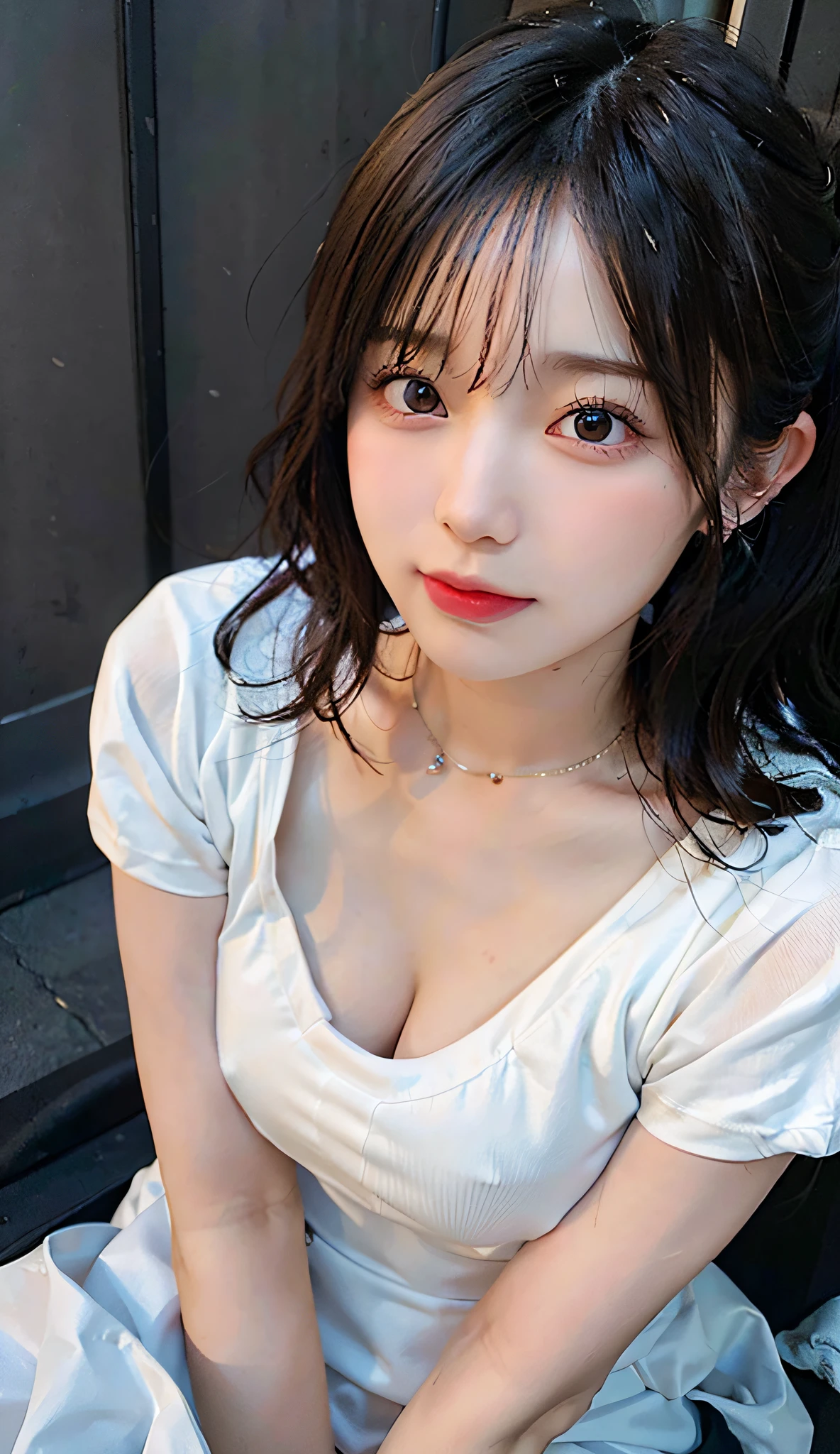(8k, RAW photos, highest quality, high resolution:1.1), (hyperrealistic:1.4),(realistic, photorealistic:1.3), soft light,realistic face,realistic body,realistic skin,absurdity,masterpiece,(cute:1.8),(slouch:1.8),(from top:1.2),(close-up:1.4),crawling on all fours,POV,( Detailed White Loose T-Shirt:1.2),(Beautiful Nipple Slip:0.9),(Long Hair,Ponytail),(Big:1.2),Cleavage,Detailed Black Eyes,Innocent Eyes,Drooping Eyes,Teary Eyes,Open Lips,Blush,Good Style,Cinema Light,Film Grain,Close Up,Look Viewer,Full Body,Depth of Field, Blurred Background,Eye Focus,Young,85mm Lens, F/ 1.4,Professional Lighting,Portrait,Photon Mapping,Radiosity,Physically Based Rendering,Transparency,Japan Girl,Day,Sunny,Outdoor