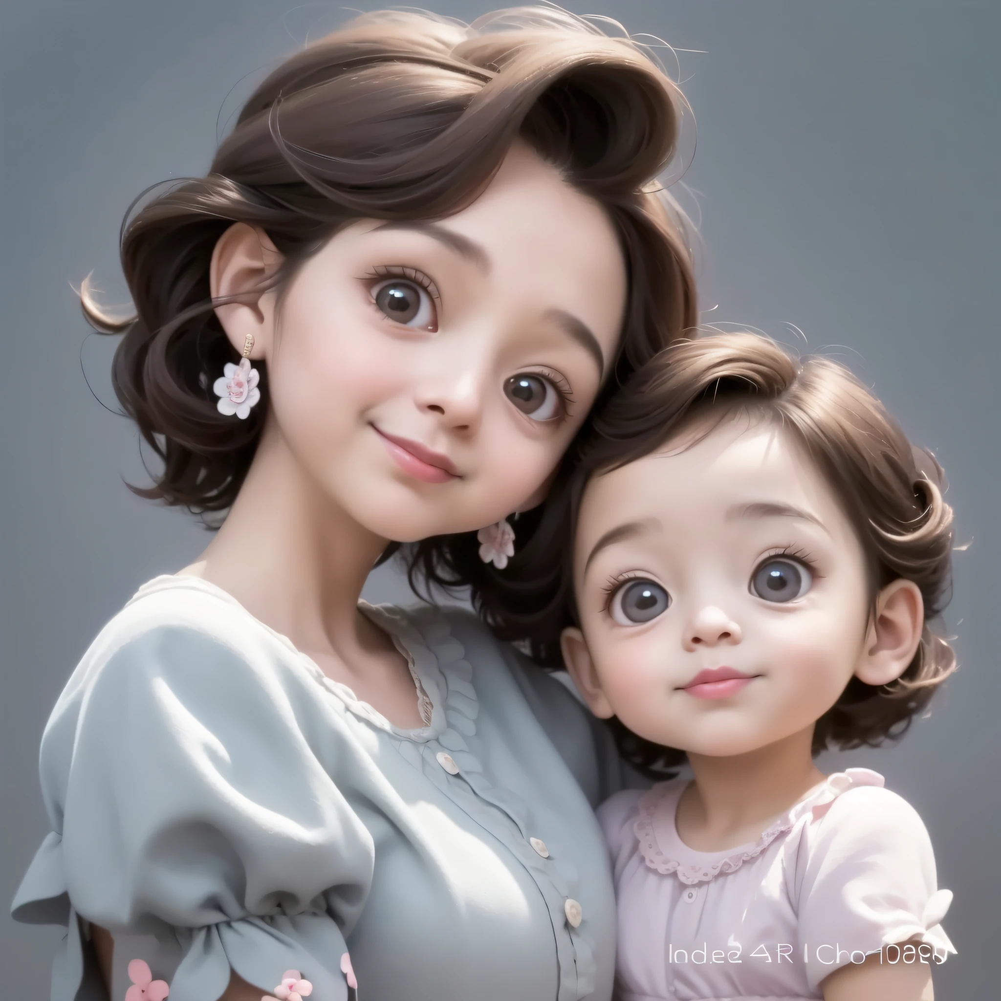 a close up of a woman and a child with big eyes, adorable digital painting, cute digital art, digital cartoon painting art, realistic cute girl painting, cartoon digital painting, cute detailed digital art, high quality digital painting, digital art picture, lovely and cute, beautiful digital painting, beautiful digital art, perfect android girl family, gorgeous digital painting, cute and lovely