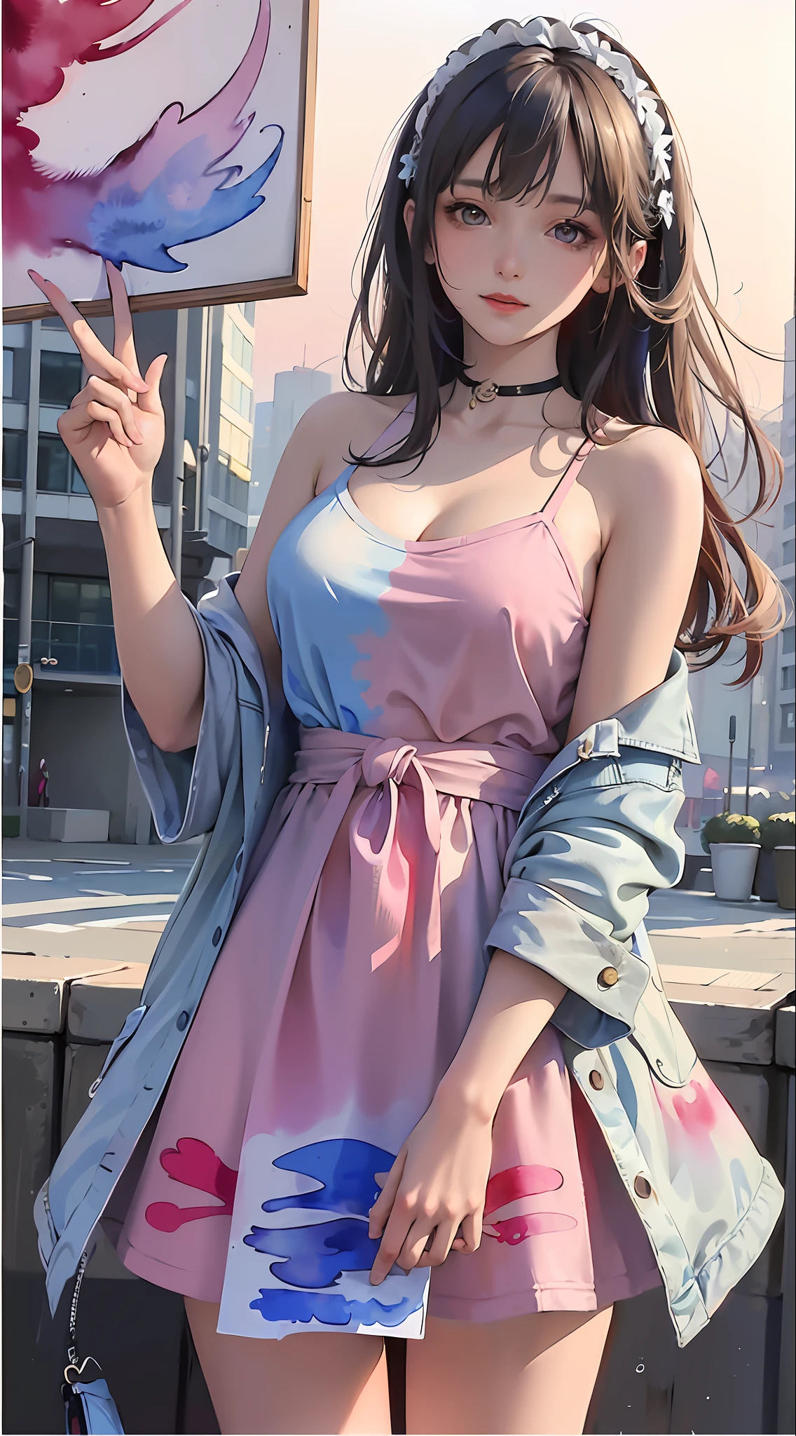 (masterpiece, top quality, best quality, official art, beautiful and aesthetic:1.2), (1girl:1.3), extreme detailed,colorful,highest detailed,(watercolour painting:1.3), optical mixing, playful patterns, lively texture, rich colors, unique visual effect