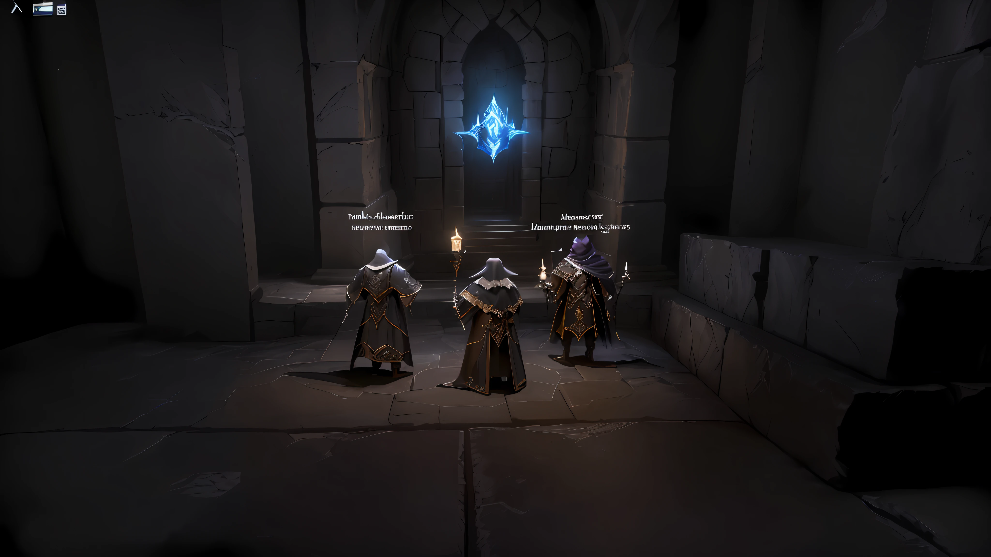 three knights in a dark room with a light shining on them, ferred - themed robes and hat, dark robes, grey tarnished robes, mages, wizard hat cinematic lighting, wearing robes of silver, black robes, intricate robes, dungeons, gloomhaven, dark ornate royal robes, wearing! robes!! of silver, flowing robes and leather armor, steal armors