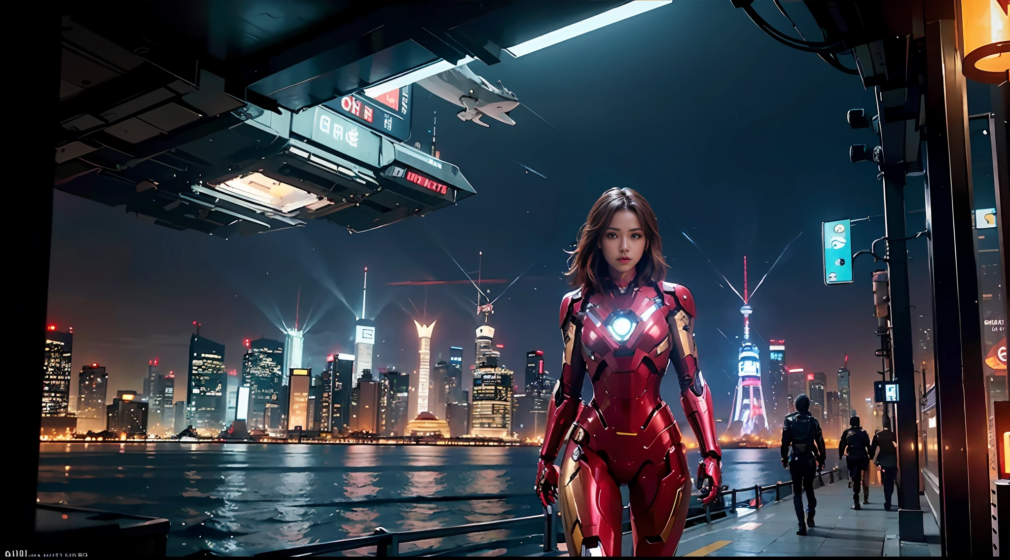 8k, realistic, attractive, highly detailed, a 20 year old girl a sexy and attractive woman inspired by Iron Man wearing a shiny Iron Man mech. She dresses with sexiness and confidence, perfectly interpreting Iron Man&#39;s strength and charisma. In a cyberpunk-style city night scene, a sexy and attractive woman takes Iron Man&#39;s cosplay as the theme. Wearing a shiny Iron Man mech, she stands on a street lined with tall buildings. The night lights of the city are bright, reflecting on her mecha, adding a sense of future technology. The surrounding buildings and streets are full of cyberpunk elements, such as neon lights, high-tech devices and futuristic architectural designs. The whole scene is full of futuristic and sci-fi atmosphere. This high-definition, high-quality picture will bring you stunning visual enjoyment, a perfect combination of sexy, futuristic and sci-fi elements. oc rendering, dramatic lighting, award winning quality