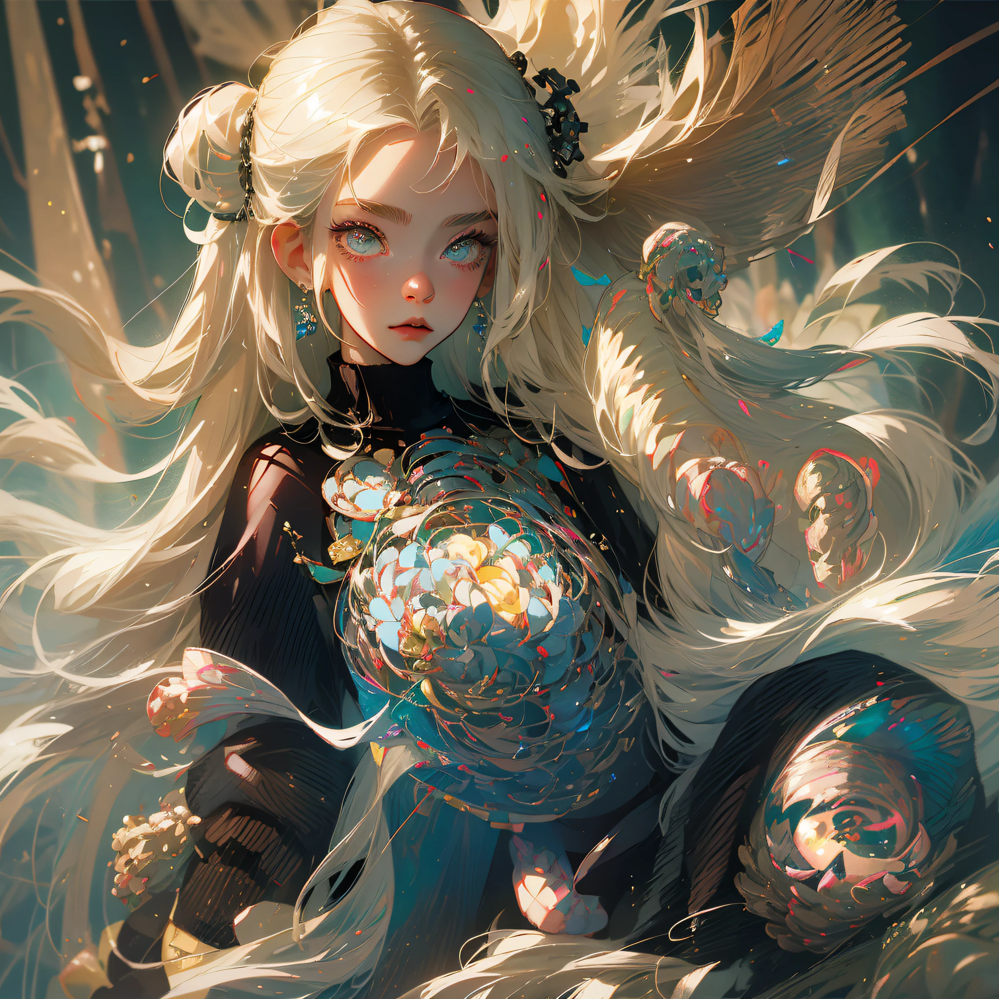 This 16-year-old beauty anime picture presents a unique mix of platinum color scheme and punk style. She wears an almost transparent light-colored gauze with black leggings and combat boots to create an air of rebellion and freedom. She wears white gloves on her hands, which makes the whole look more independent and confident.
Her long blonde hair was draped behind her back, shining brightly and creating a radiant feeling. Her face sometimes has sharp edges, but sometimes it is very innocent, which makes people feel that she has both a punk atmosphere and a cute . Her big eyes and sweet smile make her image even more charming. --auto --s2
