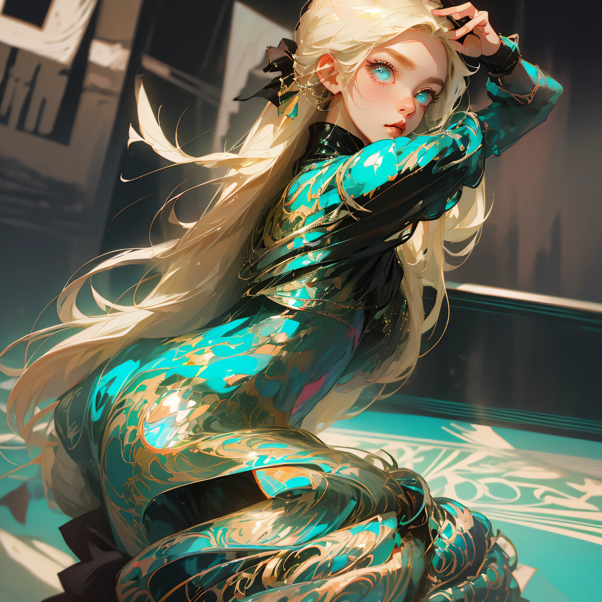 This 16-year-old beauty anime picture presents a unique mix of platinum color scheme and punk style. She wears an almost transparent light-colored gauze with black leggings and combat boots to create an air of rebellion and freedom. She wears white gloves on her hands, which makes the whole look more independent and confident.
Her long blonde hair was draped behind her back, shining brightly and creating a radiant feeling. Her face sometimes has sharp edges, but sometimes it is very innocent, which makes people feel that she has both a punk atmosphere and a cute . Her big eyes and sweet smile make her image even more charming. --auto --s2