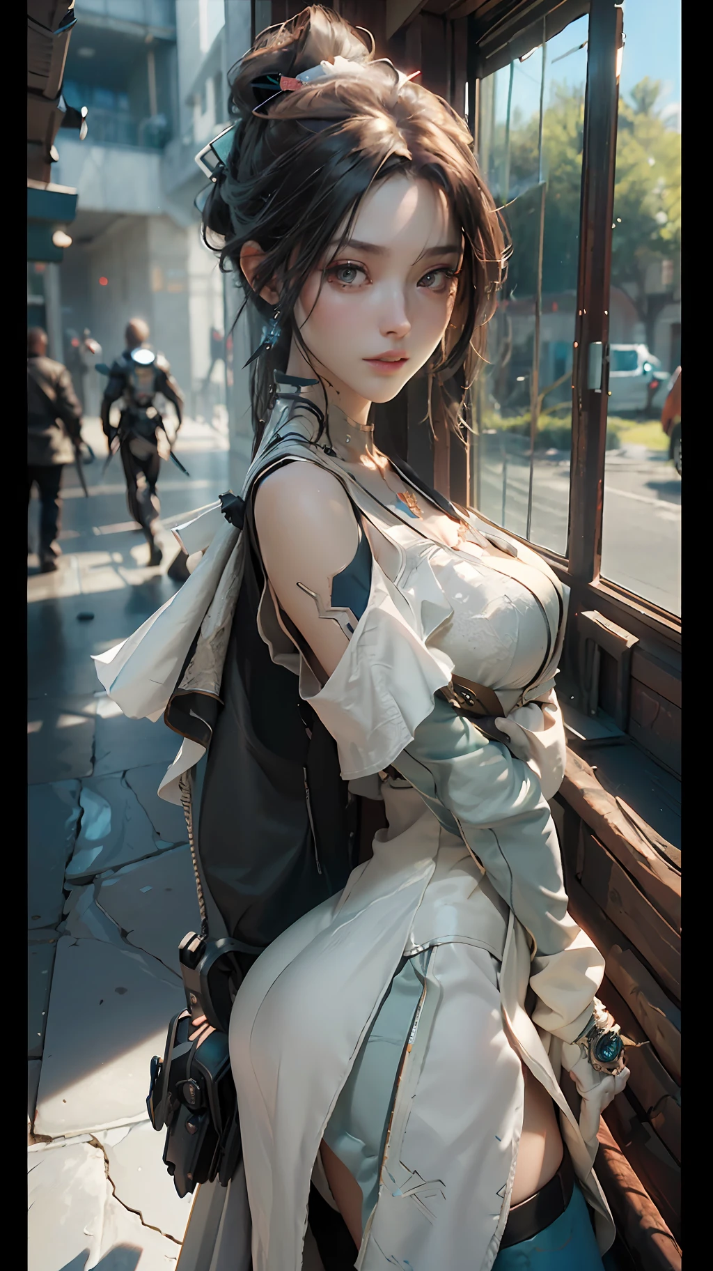 ((Best quality)), ((masterpiece)), (detailed:1.4), 3D, an image of a beautiful cyberpunk female,HDR (High Dynamic Range),Ray Tracing,NVIDIA RTX,Super-Resolution,Unreal 5,Subsurface scattering,PBR Texturing,Post-processing,Anisotropic Filtering,Depth-of-field,Maximum clarity and sharpness,Multi-layered textures,Albedo and Specular maps,Surface shading,Accurate simulation of light-material interaction,Perfect proportions,Octane Render,Two-tone lighting,Wide aperture,Low ISO,White balance,Rule of thirds,8K RAW,