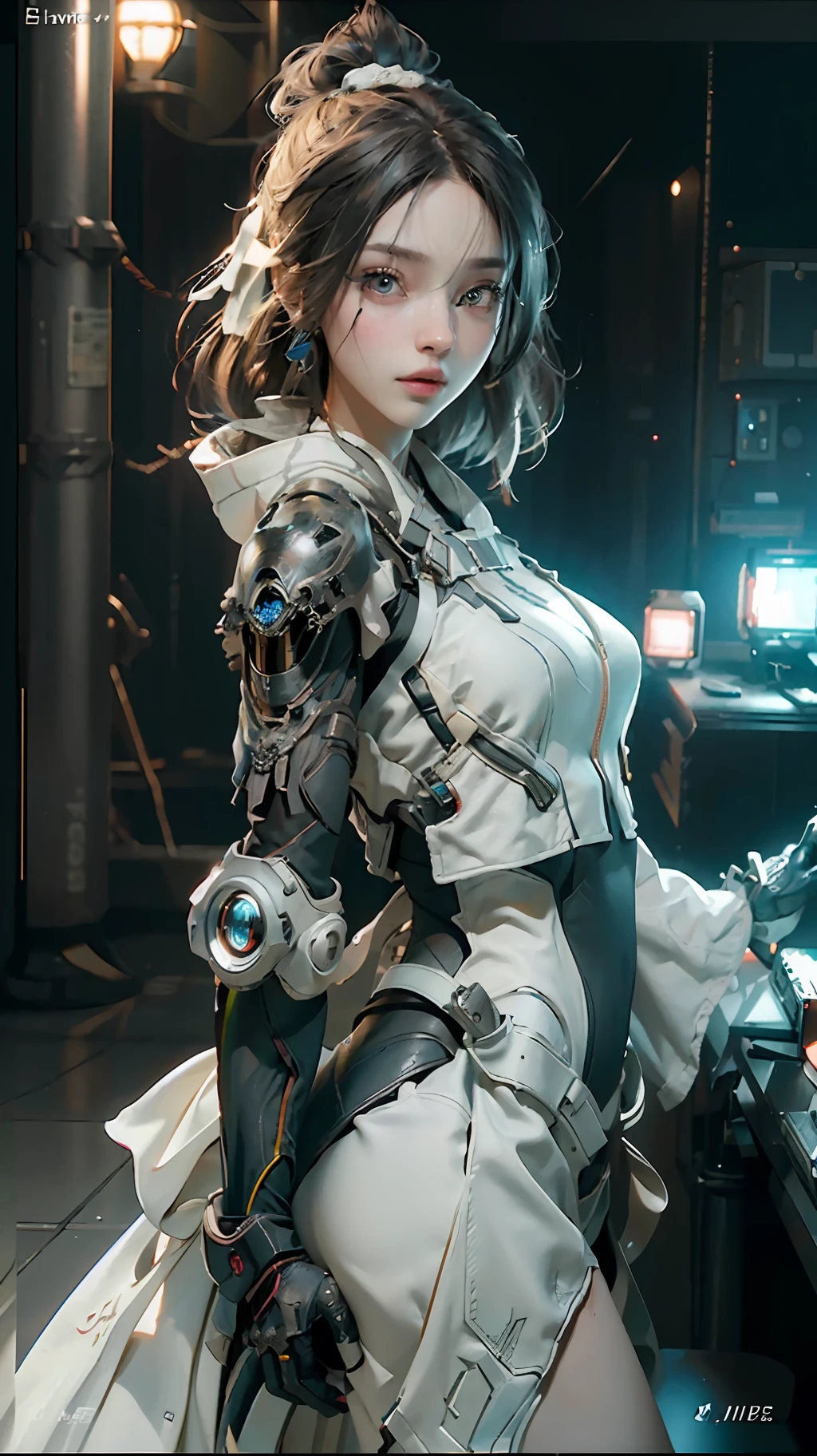 ((Best quality)), ((masterpiece)), (detailed:1.4), 3D, an image of a beautiful cyberpunk female,HDR (High Dynamic Range),Ray Tracing,NVIDIA RTX,Super-Resolution,Unreal 5,Subsurface scattering,PBR Texturing,Post-processing,Anisotropic Filtering,Depth-of-field,Maximum clarity and sharpness,Multi-layered textures,Albedo and Specular maps,Surface shading,Accurate simulation of light-material interaction,Perfect proportions,Octane Render,Two-tone lighting,Wide aperture,Low ISO,White balance,Rule of thirds,8K RAW,